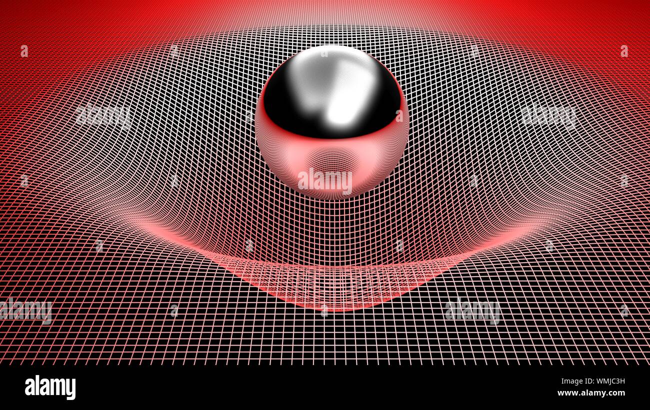 Chrome sur une sphère métallique grille rouge champ gravitationnel - le rendu 3D illustration Banque D'Images