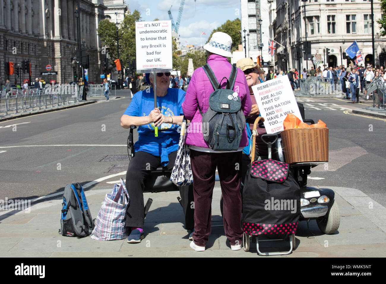Londres, Royaume-Uni. 4 septembre 2019. Des manifestants anti-brexit s'asseoir à l'extérieur du Parlement démontrant leur remainers l'homme. Crédit : Joe Keurig / Alamy News Banque D'Images