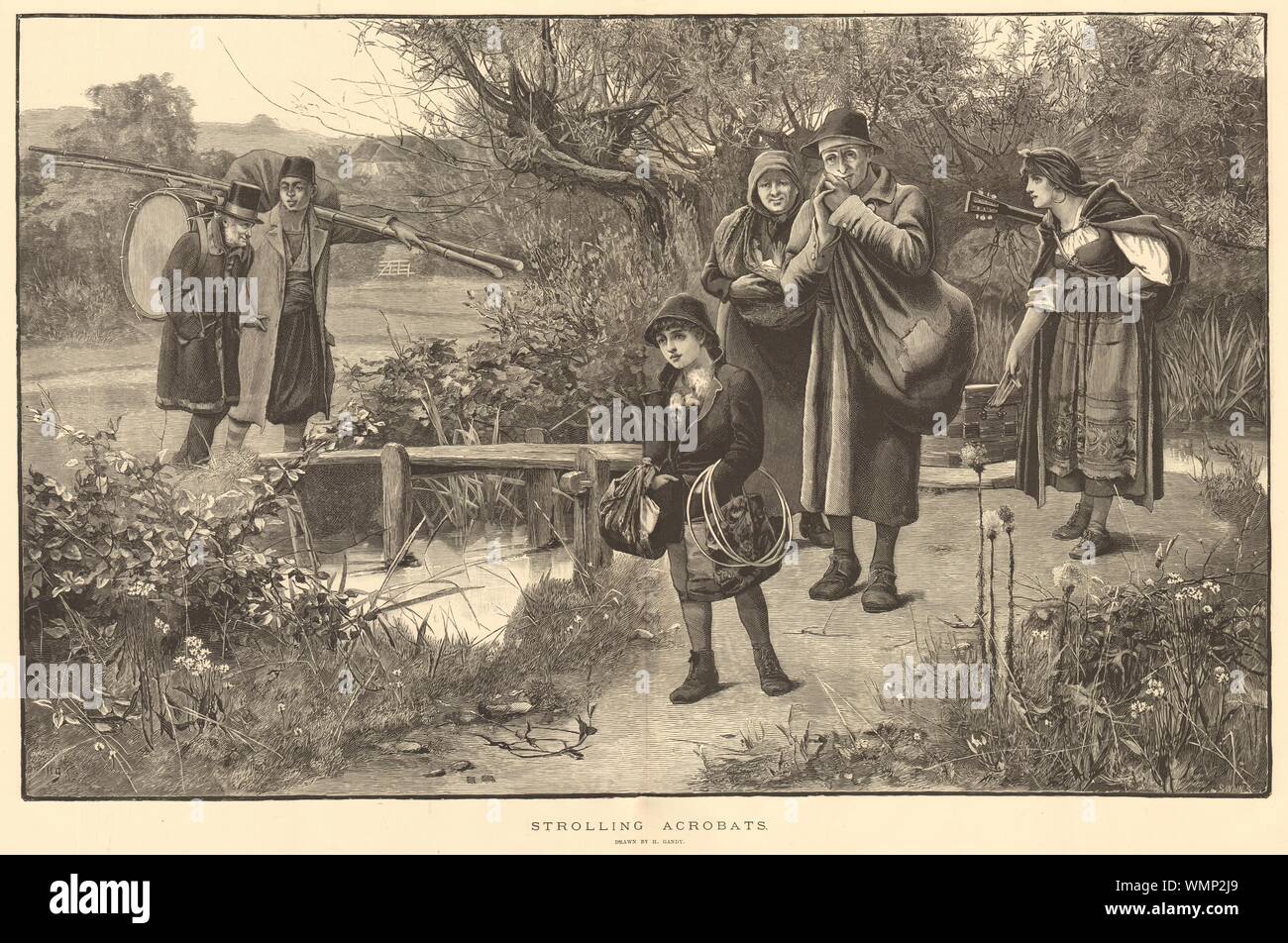 La promenade des acrobates. Dessiné par H. Gandy. Les portraits. Performing Arts 1883 Banque D'Images