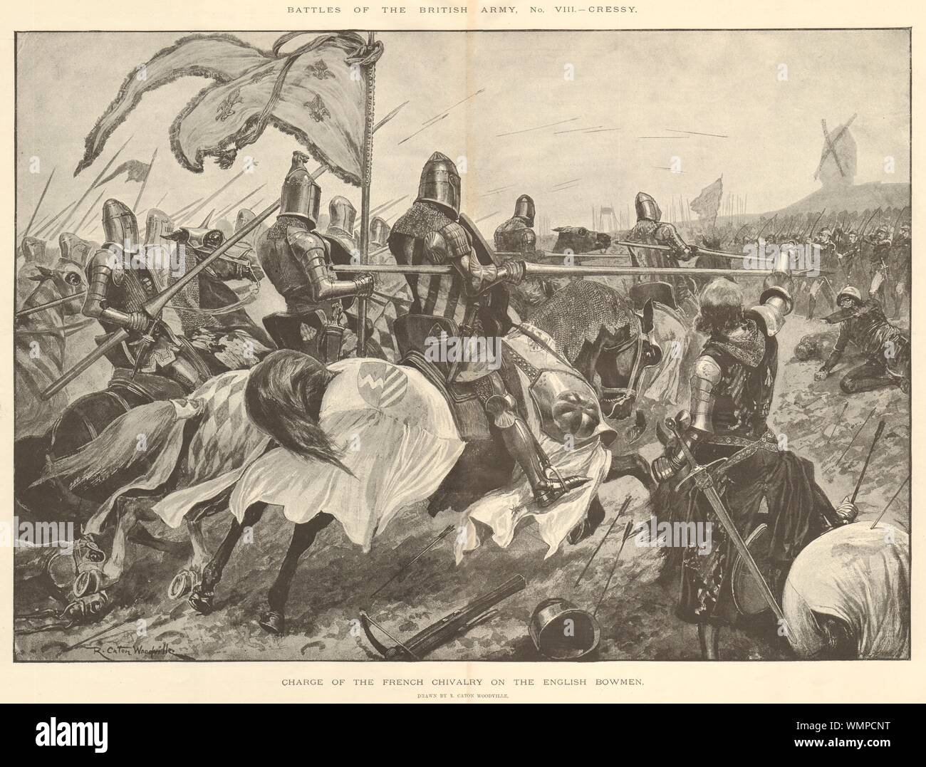Bataille de Crécy 1346 : charge de cavalerie français sur l'anglais des archers Archers 1894 Banque D'Images