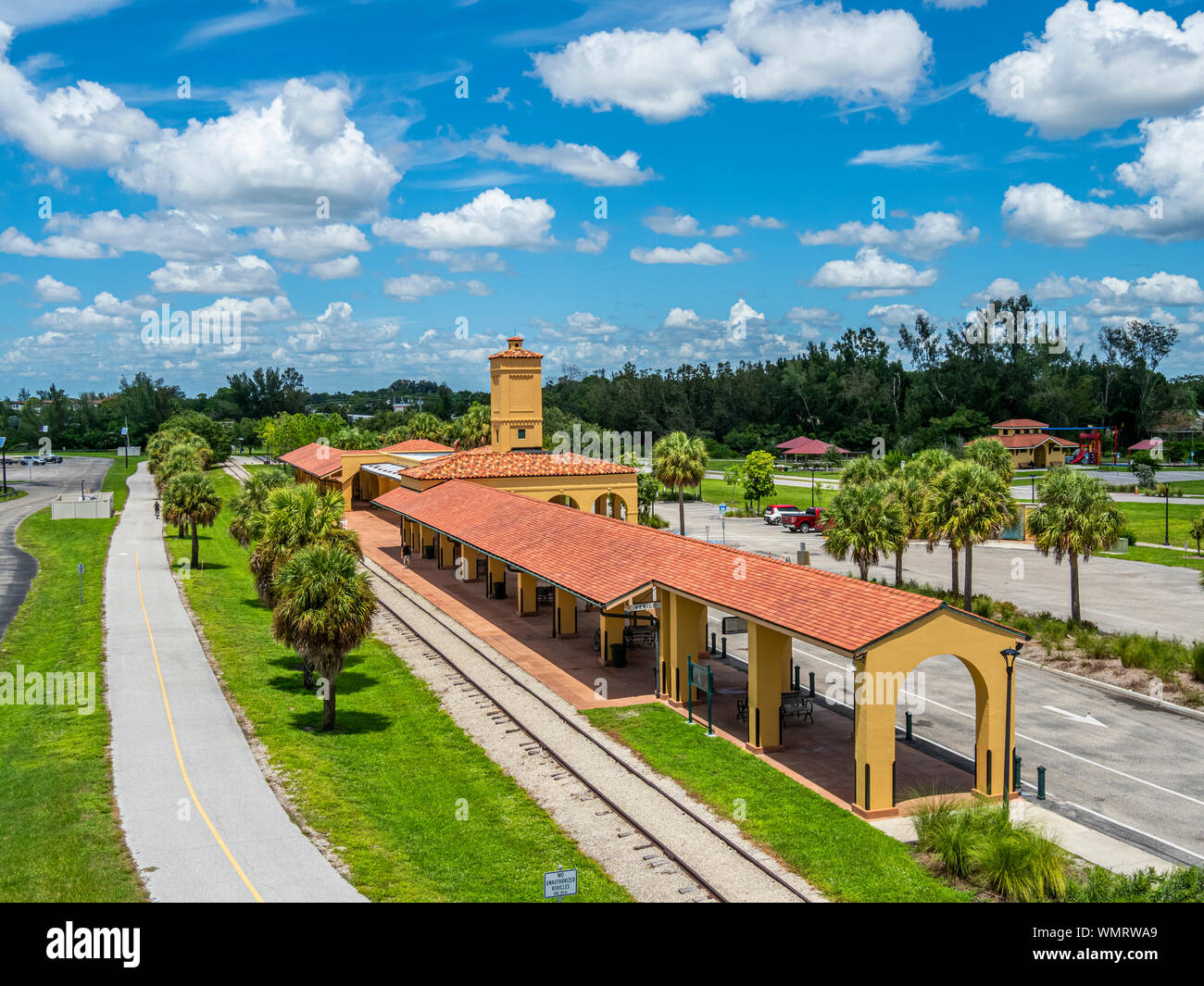 La gare restaurée historique en ciyt de Venise, sur la côte du golfe de Floride Banque D'Images