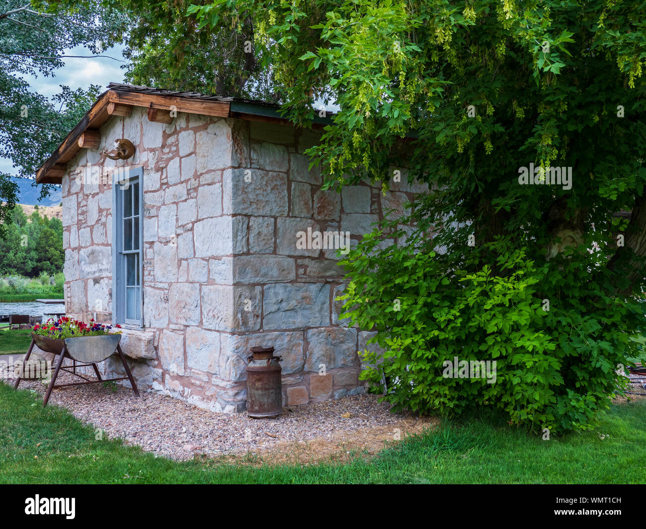 Maison en pierre, John Jarvie Ranch historique, Browns Park, Utah. Banque D'Images