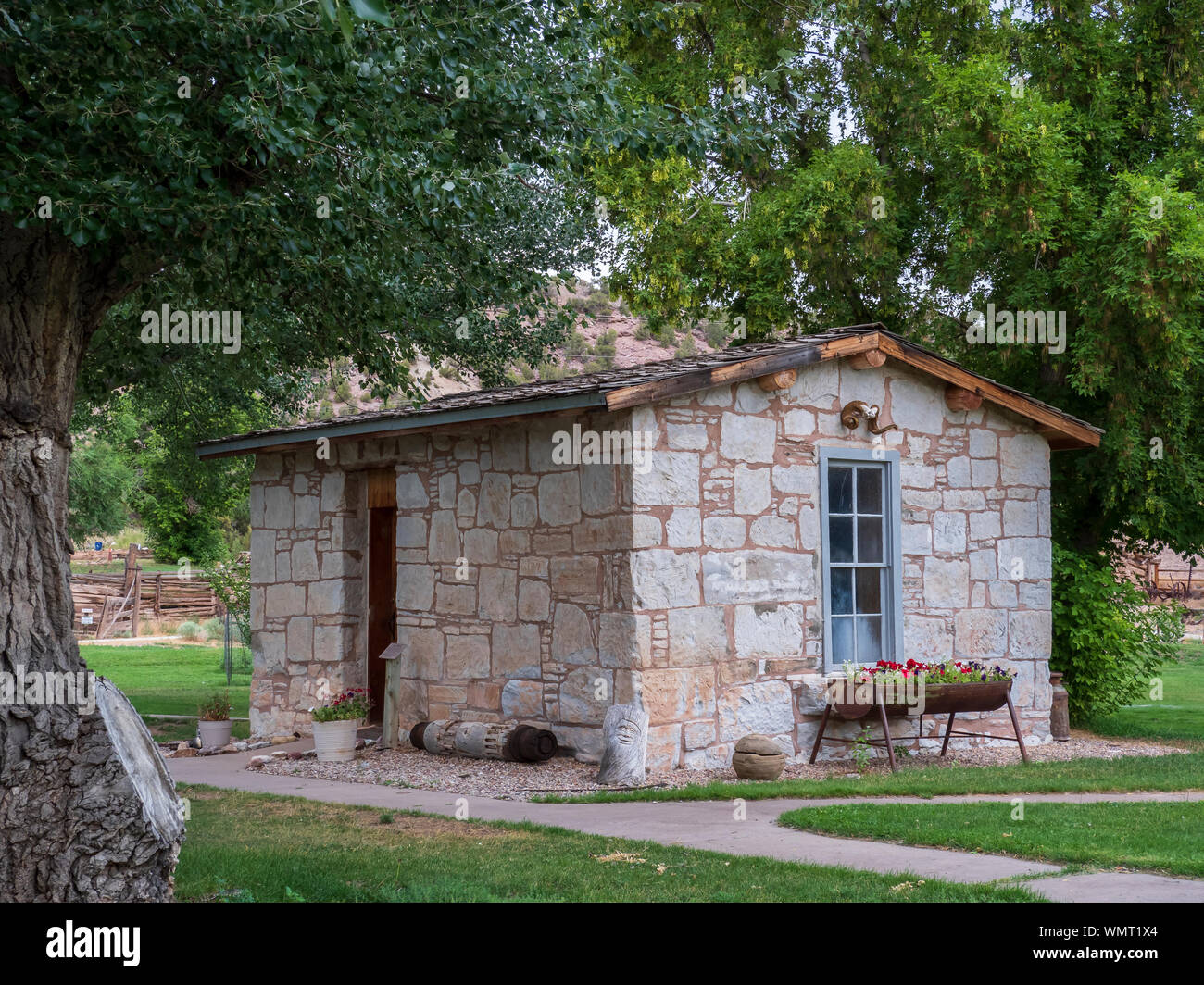 Maison en pierre, John Jarvie Ranch historique, Browns Park, Utah. Banque D'Images