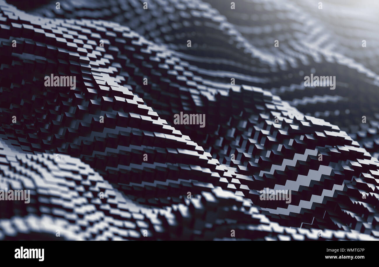 Toile de fond de la science et de la technologie.motif polygonal.Illustration futuriste 3d de la mise en réseau et Big Data.gros plan de cubes de maillage et de vagues Banque D'Images