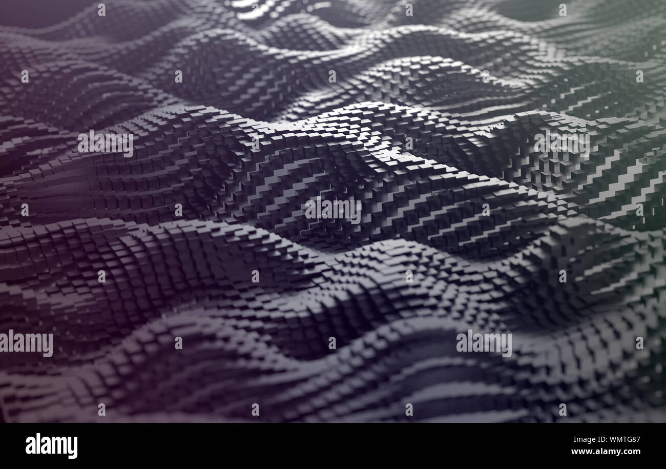 Toile de fond de la science et de la technologie.motif polygonal.Illustration futuriste 3d de la mise en réseau et Big Data.gros plan de cubes de maillage et de vagues Banque D'Images