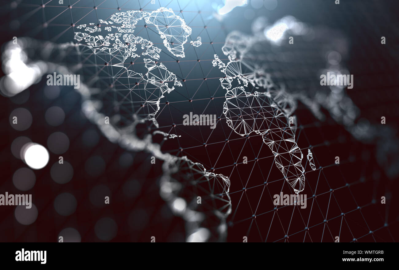 Logistique et expéditions internationales. Communication d'entreprise dans le monde entier. Gestion des Big Data.Illustration 3d.concept de carte du monde et de réseau Banque D'Images