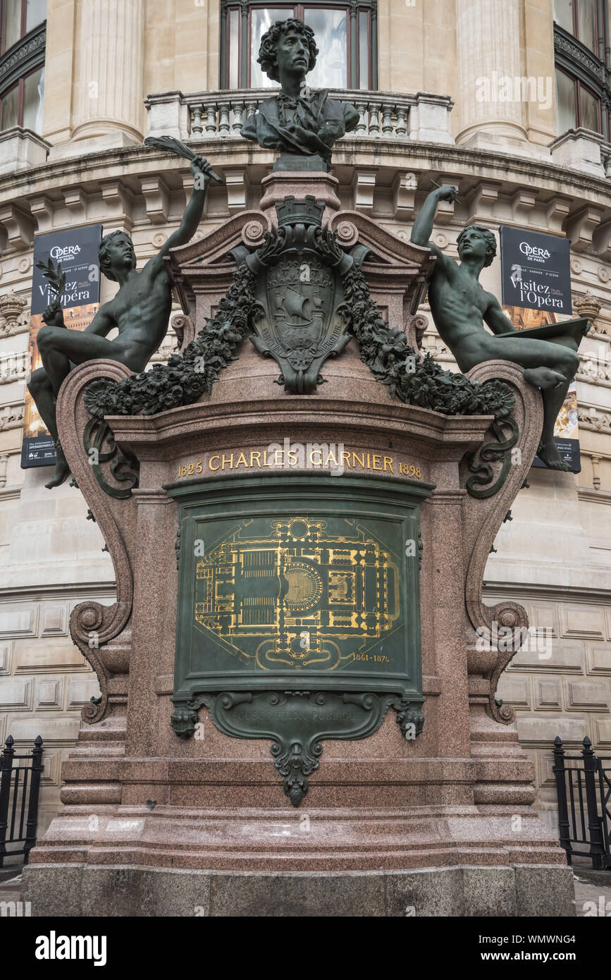 Paris, Opéra Garnier, Denkmal Charles Garnier Banque D'Images