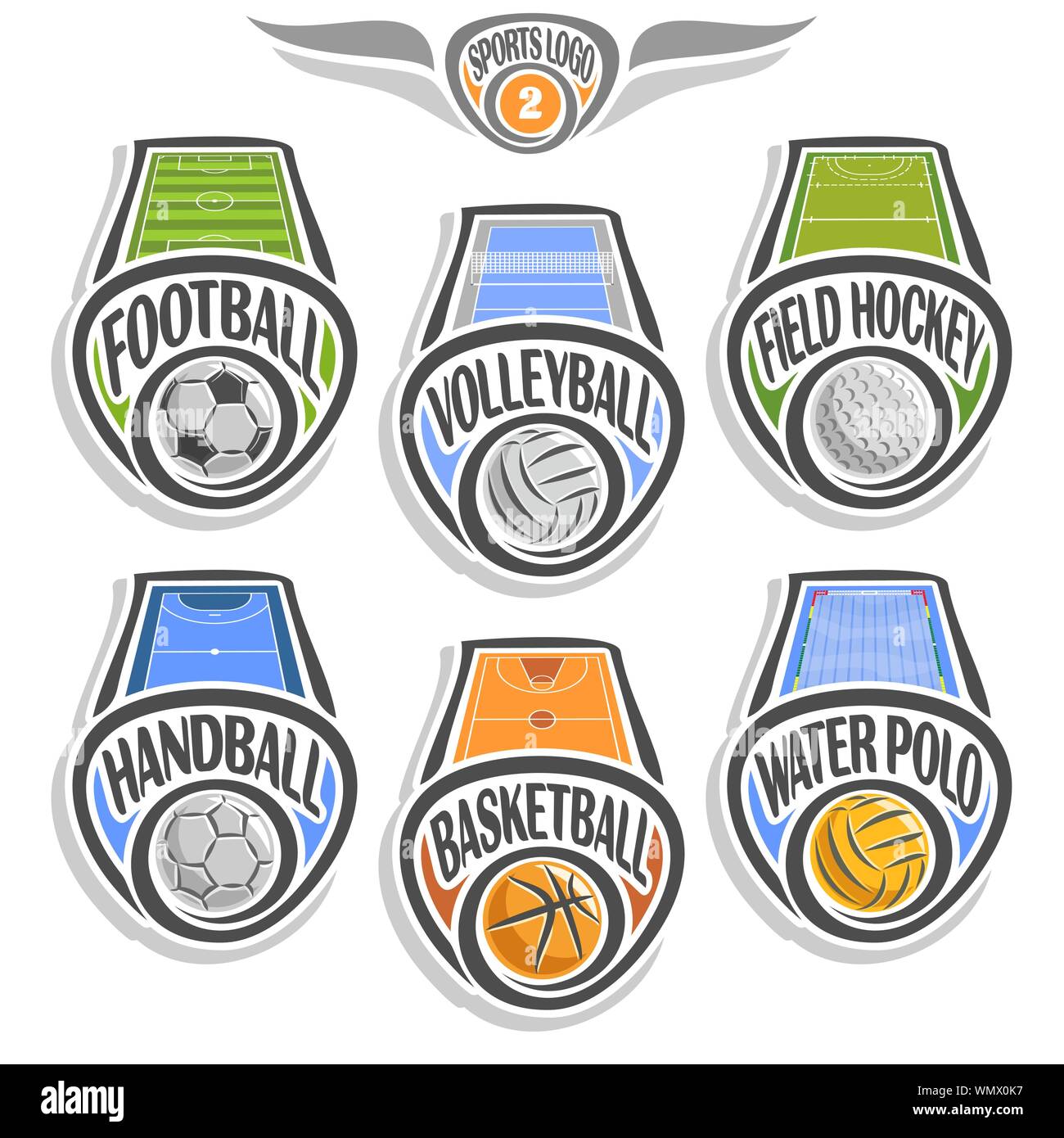 Vector set of sports logo avec balle, isolé sur blanc. Illustration de Vecteur