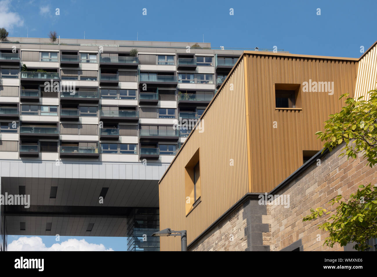 Les immeubles de bureaux et maisons de grue Rheinauhafen, Cologne, Allemagne. Banque D'Images