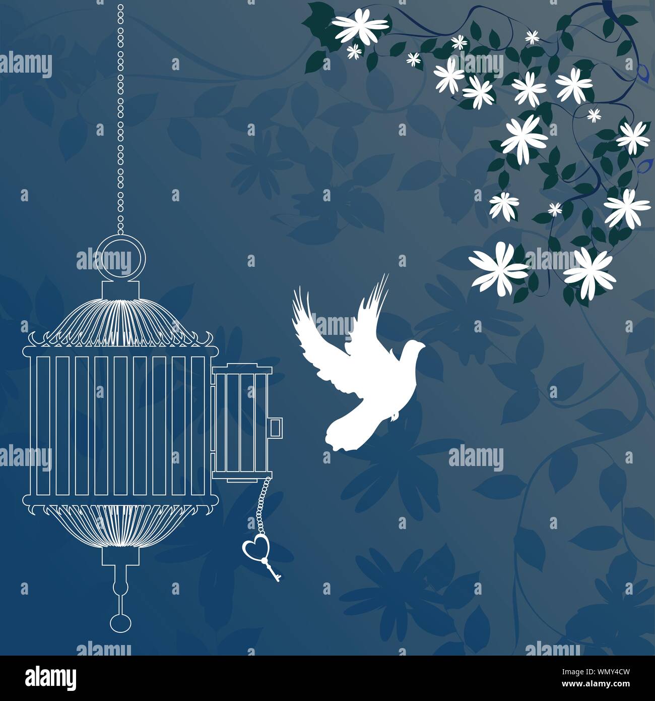 Oiseaux et cage Illustration de Vecteur