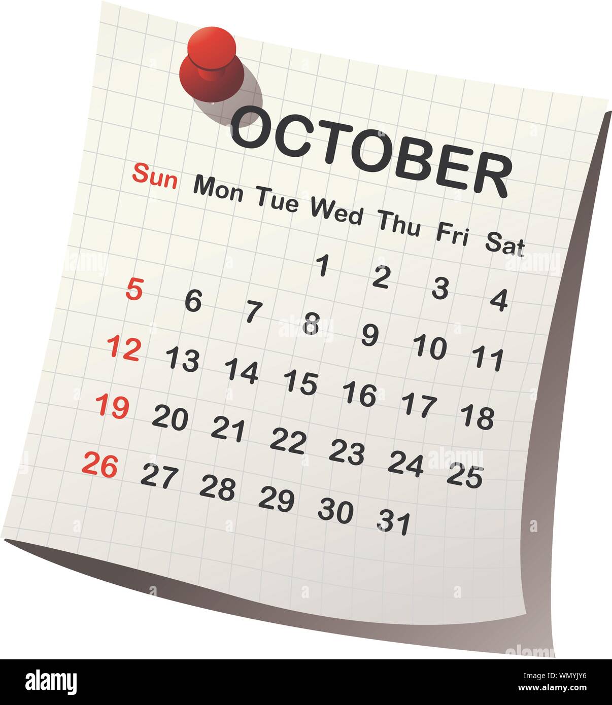 Papier 2014 Calendrier pour Octobre Illustration de Vecteur