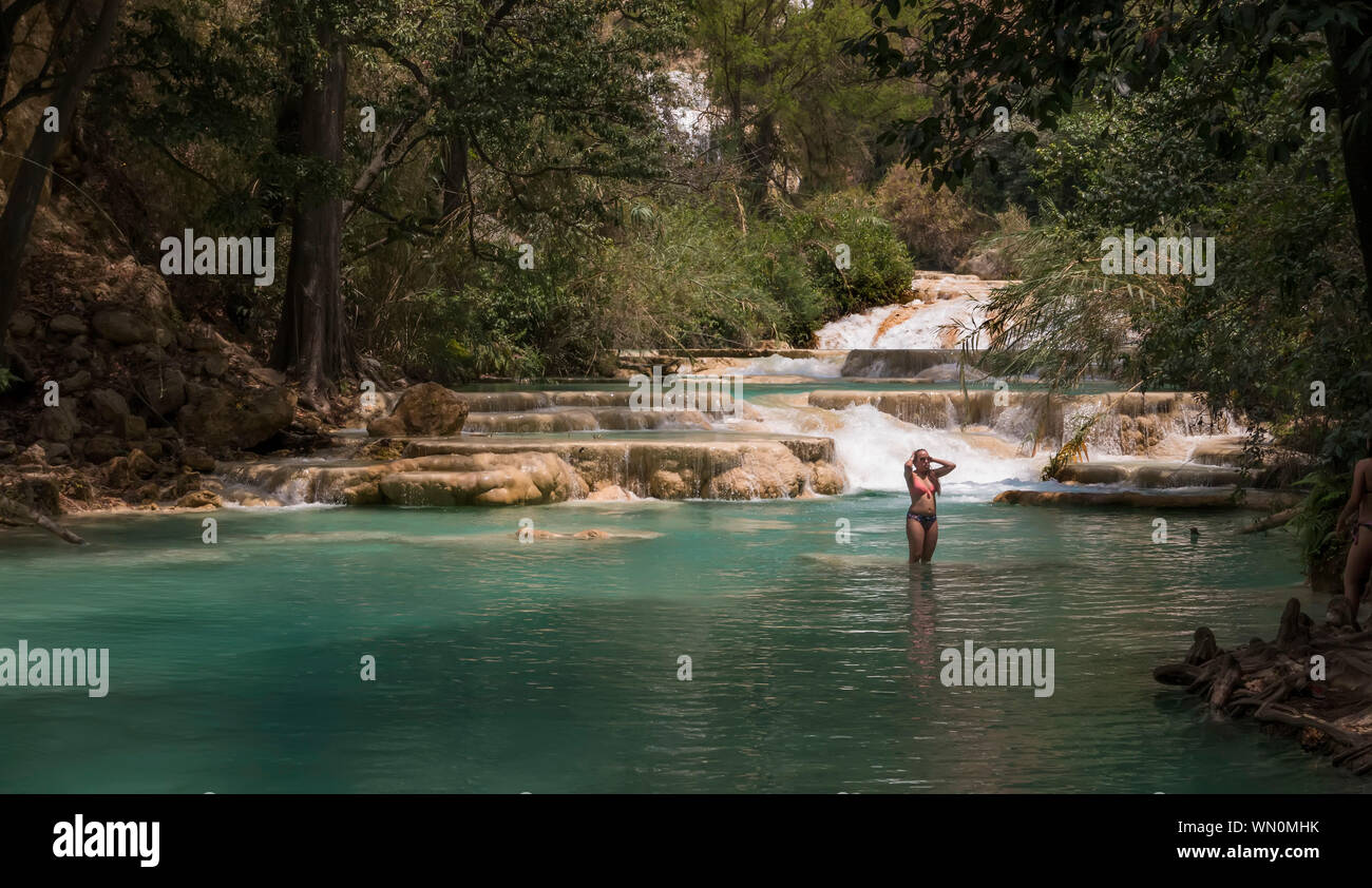 Place dans une forêt couverte par des chutes d'eau au Chiapas, Mexique Banque D'Images