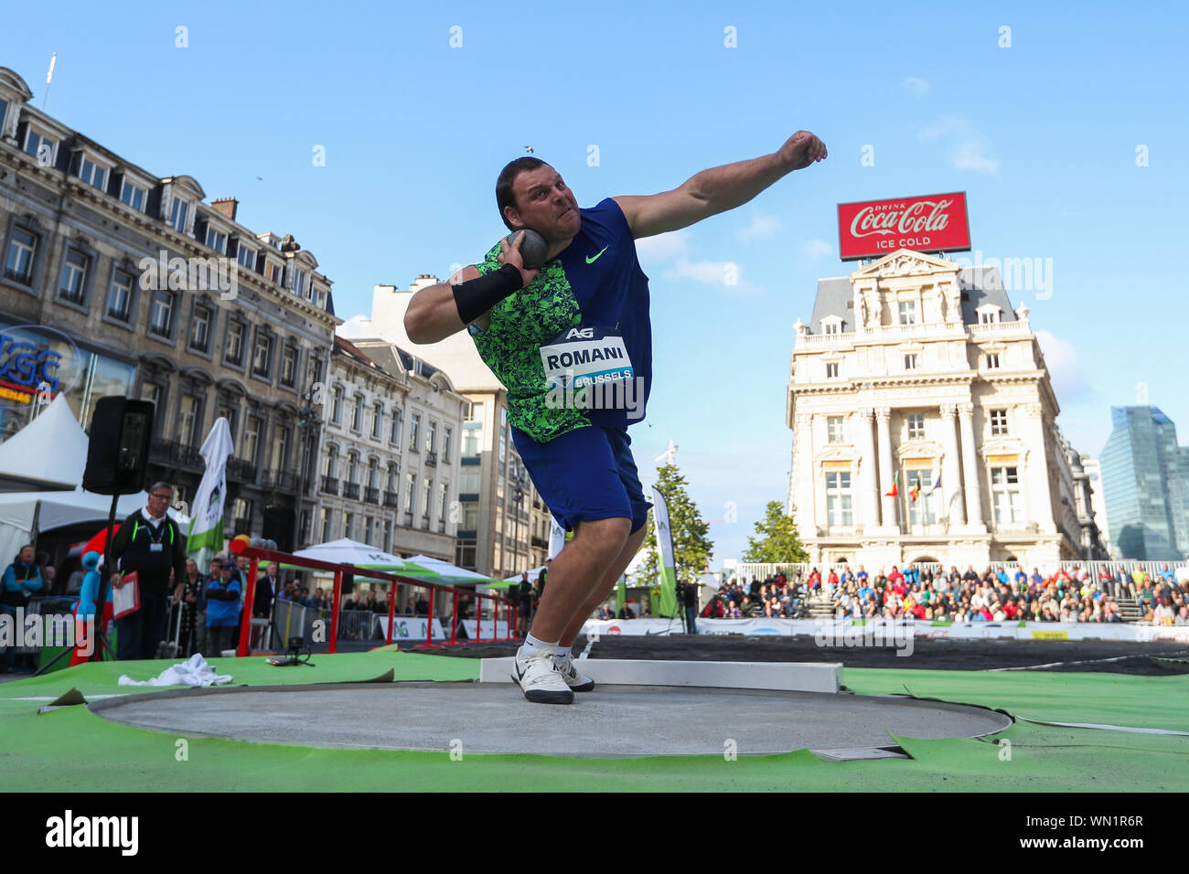 Bruxelles, Belgique. 12Th Mar, 2019. Darlan Romani du Brésil fait concurrence au cours du lancer du poids hommes finale de la finale de la Ligue de diamant de l'IAAF 2019 à Bruxelles, Belgique, le 5 septembre 2019. Credit : Zheng Huansong/Xinhua/Alamy Live News Banque D'Images