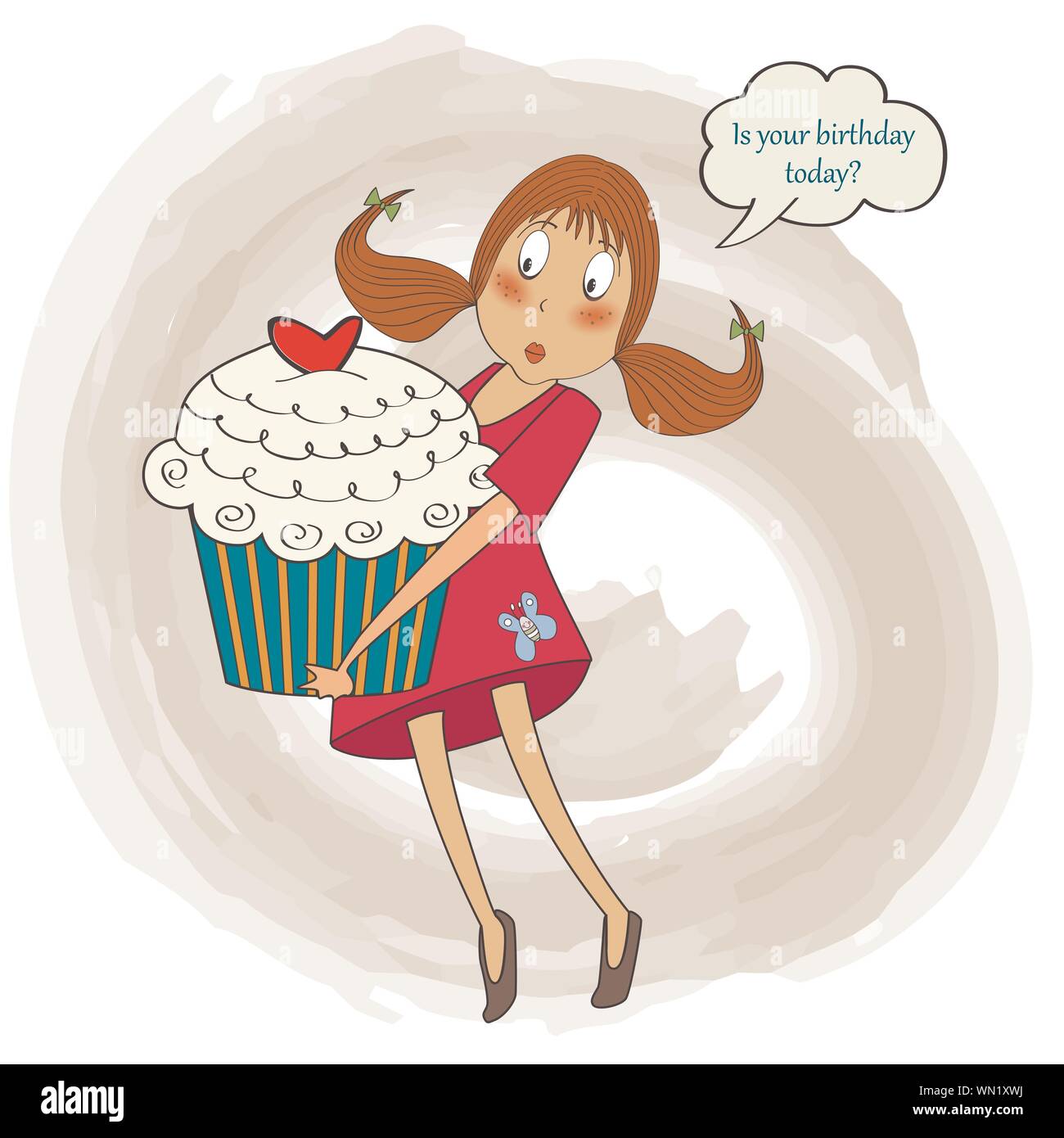 Tres Jolie Jeune Fille Qui Porte Un Grand Gateau D Anniversaire Carte De Souhaits Image Vectorielle Stock Alamy