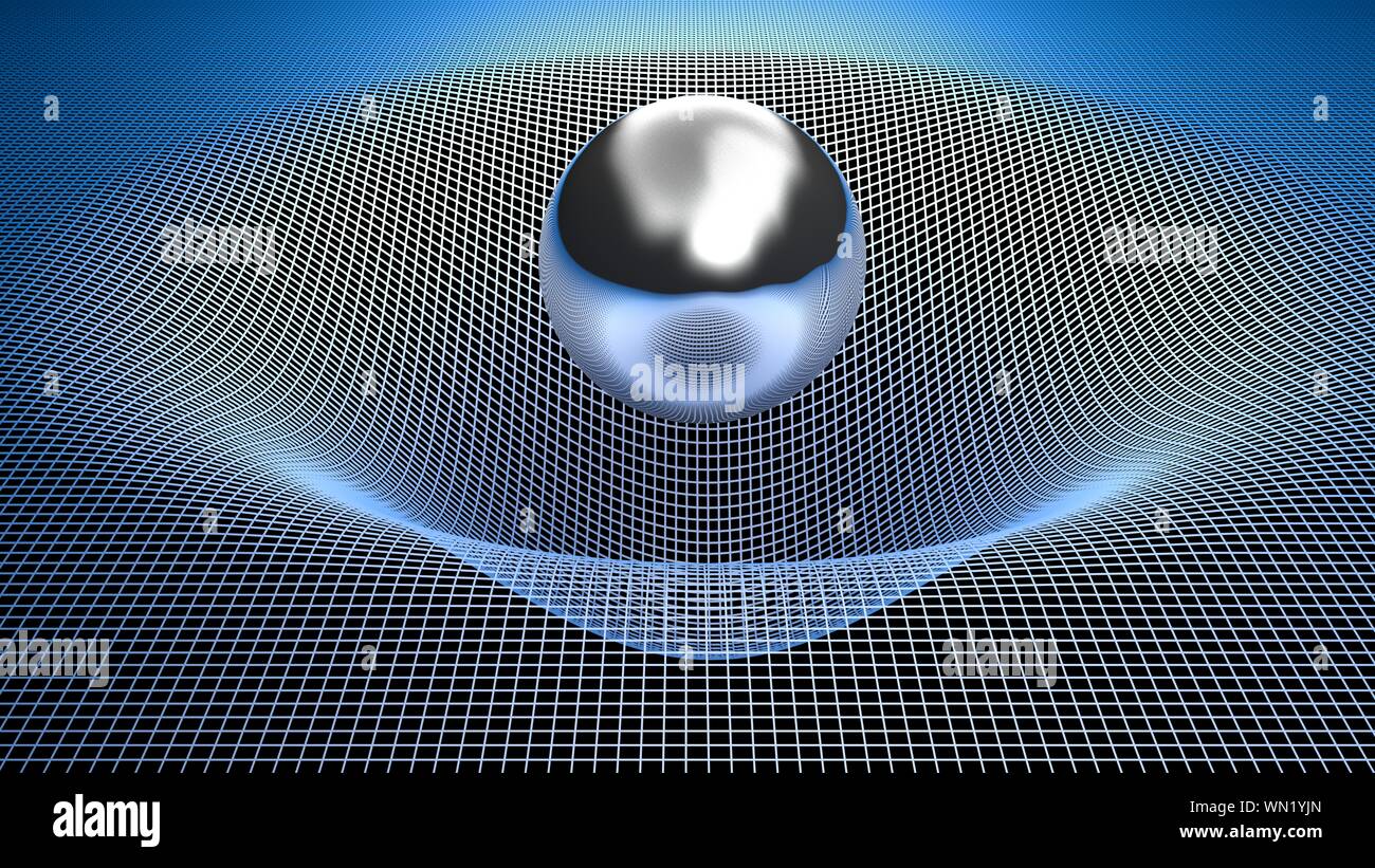Chrome sur une sphère métallique grille bleu champ gravitationnel - le rendu 3D illustration Banque D'Images