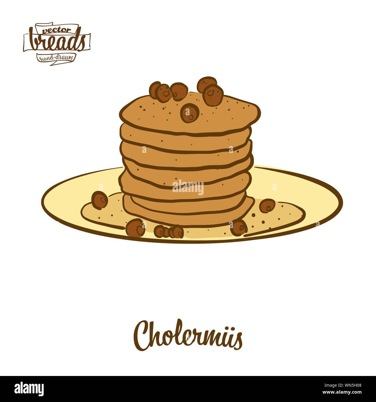Dessin couleur d'Cholermüs le pain. Vector illustration de Pancake, habituellement connu en Suisse. Pain de couleur des croquis. Illustration de Vecteur
