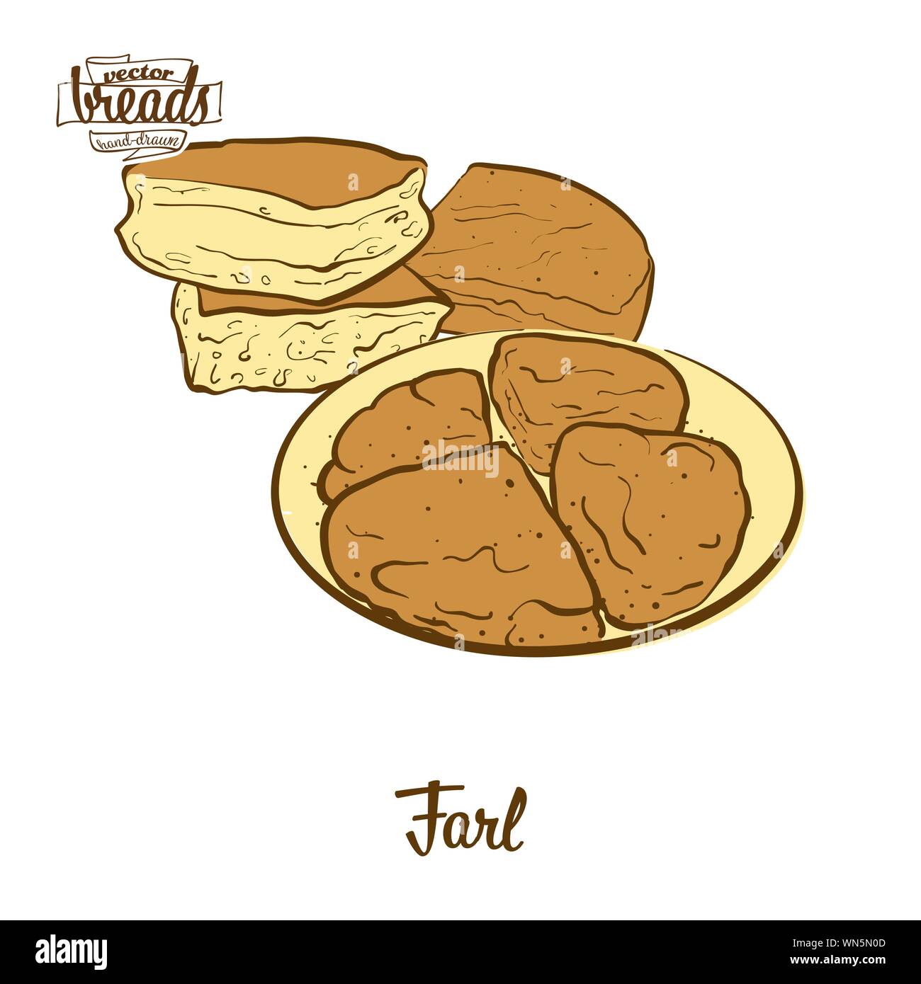 Dessin couleur de pain Farl. Vector illustration d'un pain plat de nourriture, habituellement connu au Royaume-Uni. Pain de couleur des croquis. Illustration de Vecteur