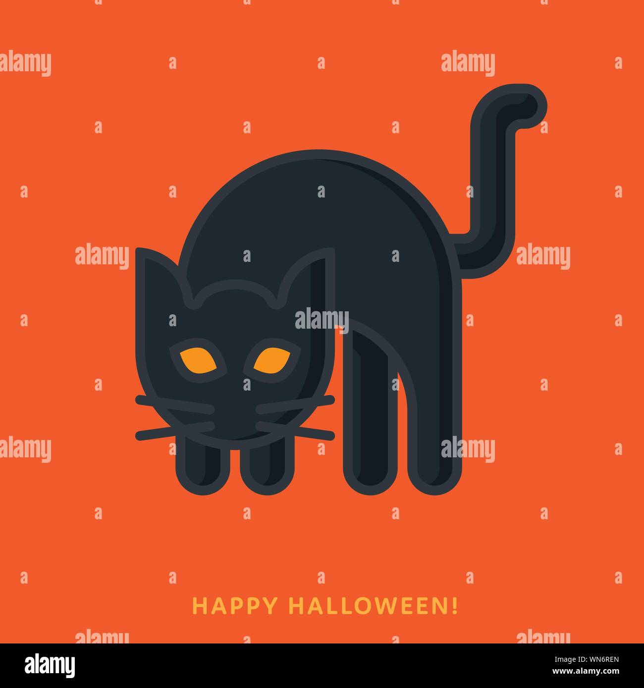 Penché Halloween chat noir. Vector illustration, style du contour rempli. Illustration de Vecteur