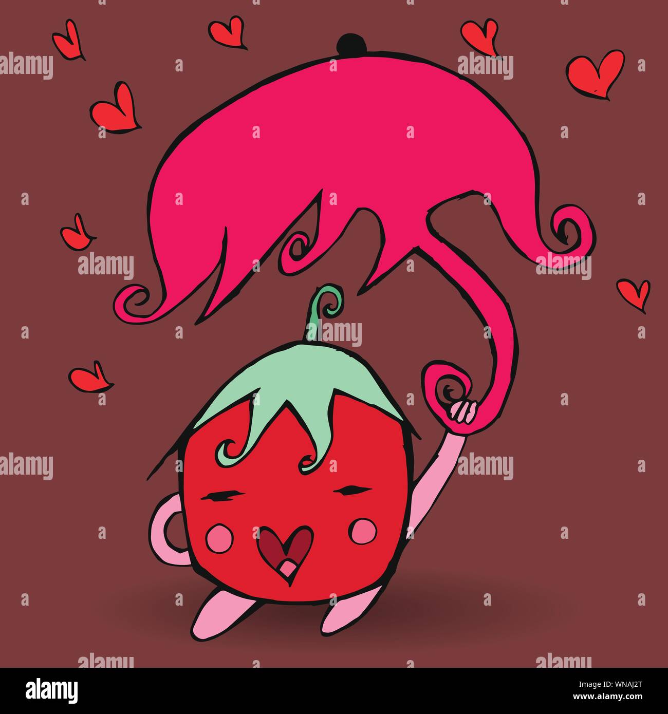 Tomate tenir parapluie floral doodle Illustration de Vecteur