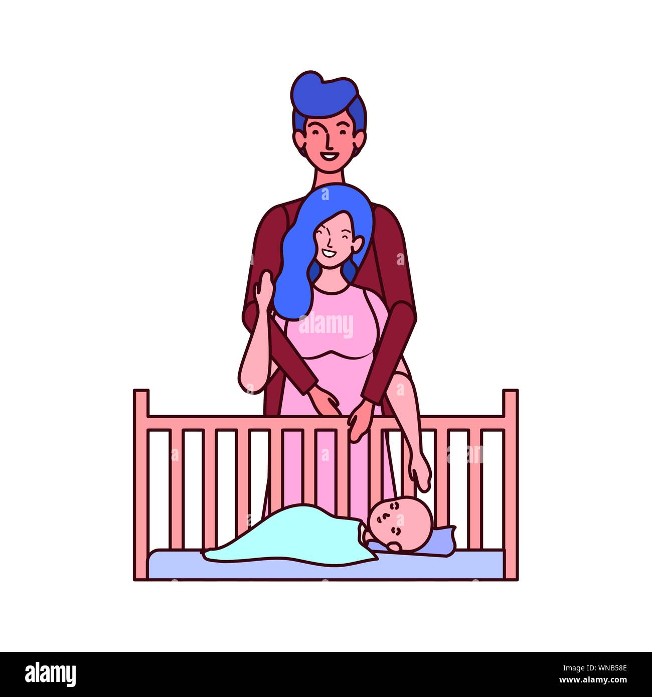 Couple De Parents Avec Un Petit Bebe Dans La Station Image Vectorielle Stock Alamy
