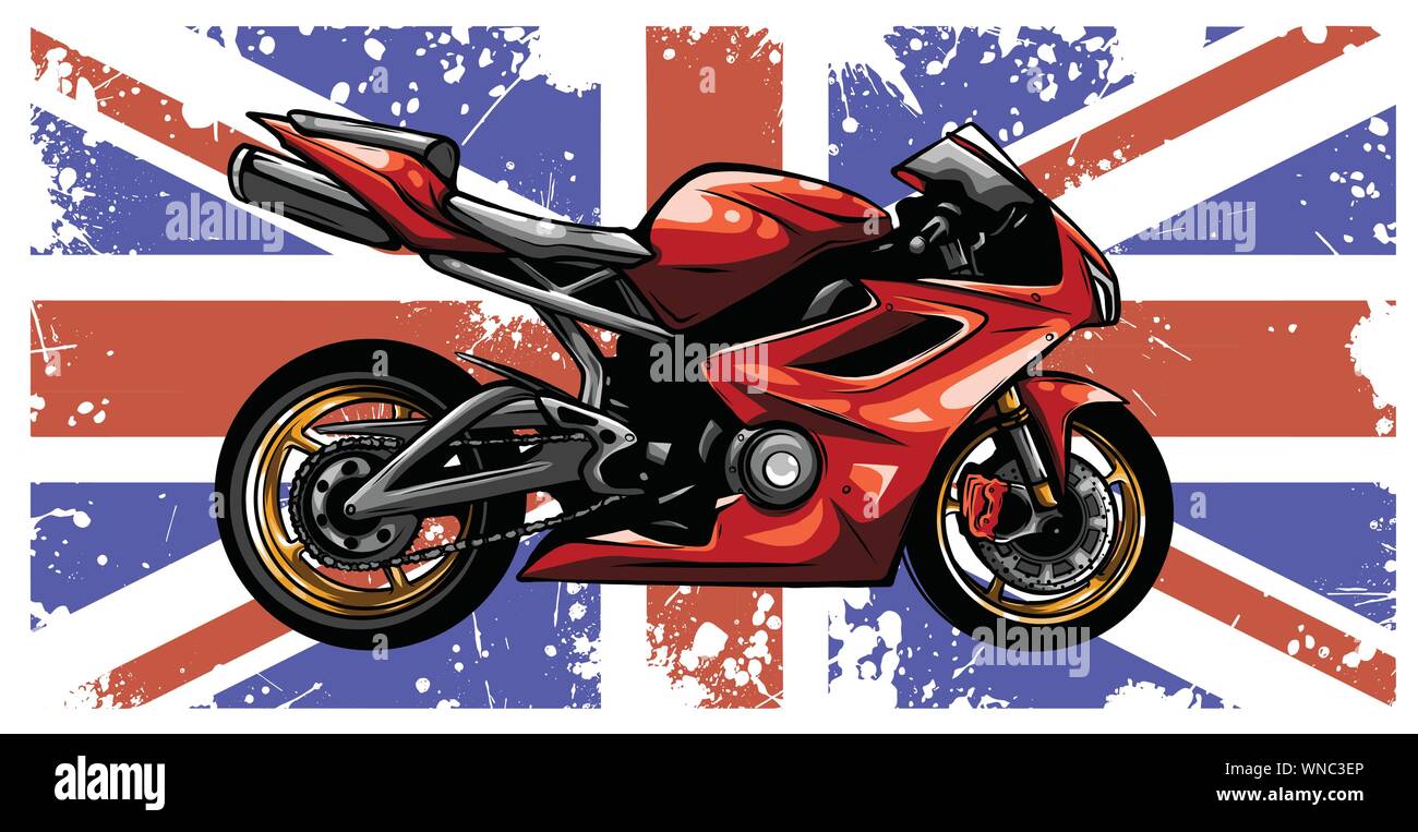 Moto avec la Grande-Bretagne d'un drapeau en arrière-plan Illustration de Vecteur