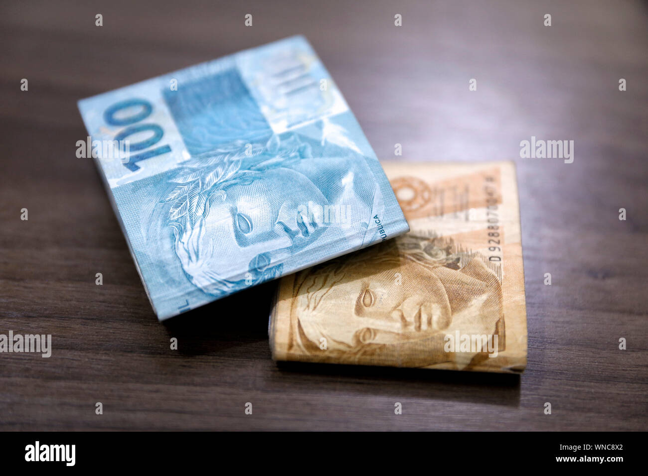 Billets Real brésilien notes, de l'argent en provenance du Brésil, les notes de Real, le Brésil Billet de BRL, monnaie brésilienne, l'économie et des affaires. Banque D'Images