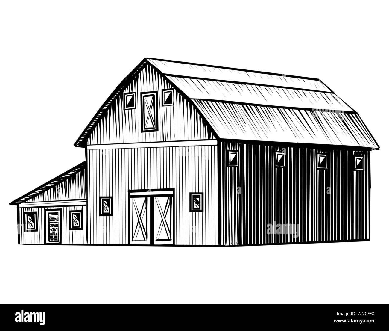 Grange de ferme isolé sur fond blanc style croquis dessinés à la main, l'illustration. Grange en bois monochrome image contour vectoriel Illustration de Vecteur Grange de ferme isolé sur fond blanc style croquis dessinés à la main, l'illustration. Grange en bois monochrome image contour vectoriel Illustration de Vecteur