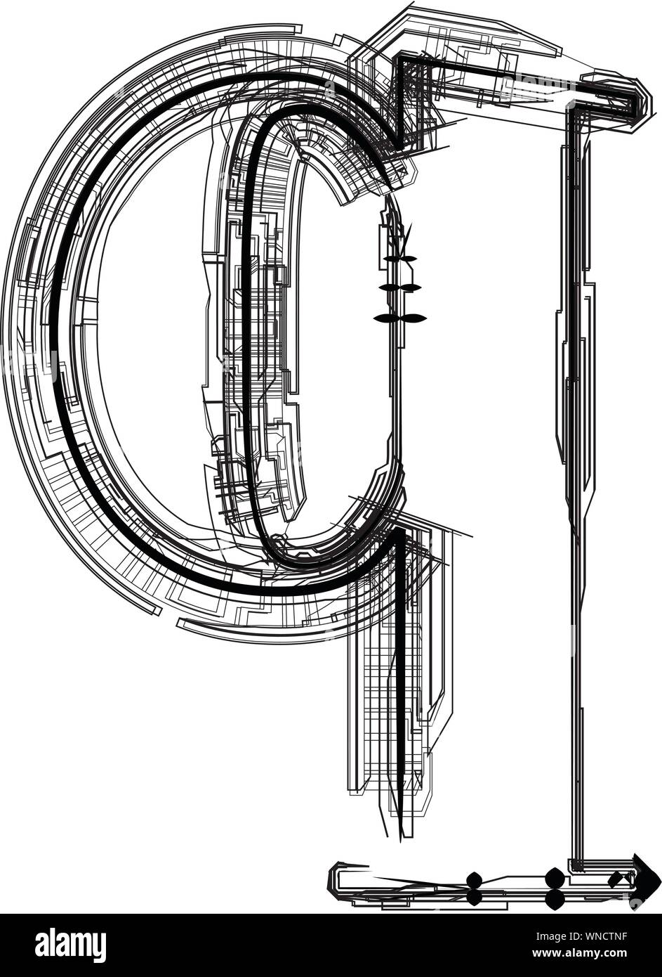 Police technologique. Lettre q Illustration de Vecteur