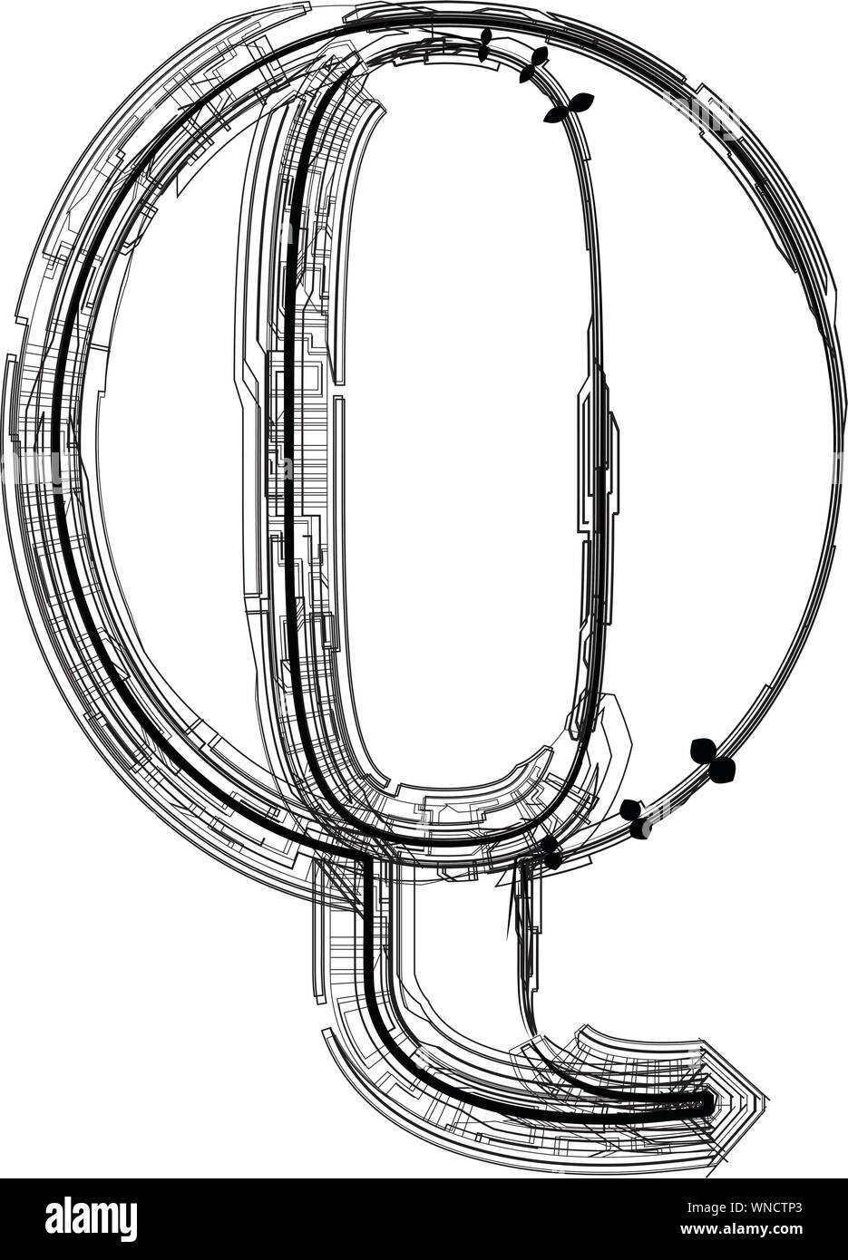 Police technologique. Lettre Q Illustration de Vecteur