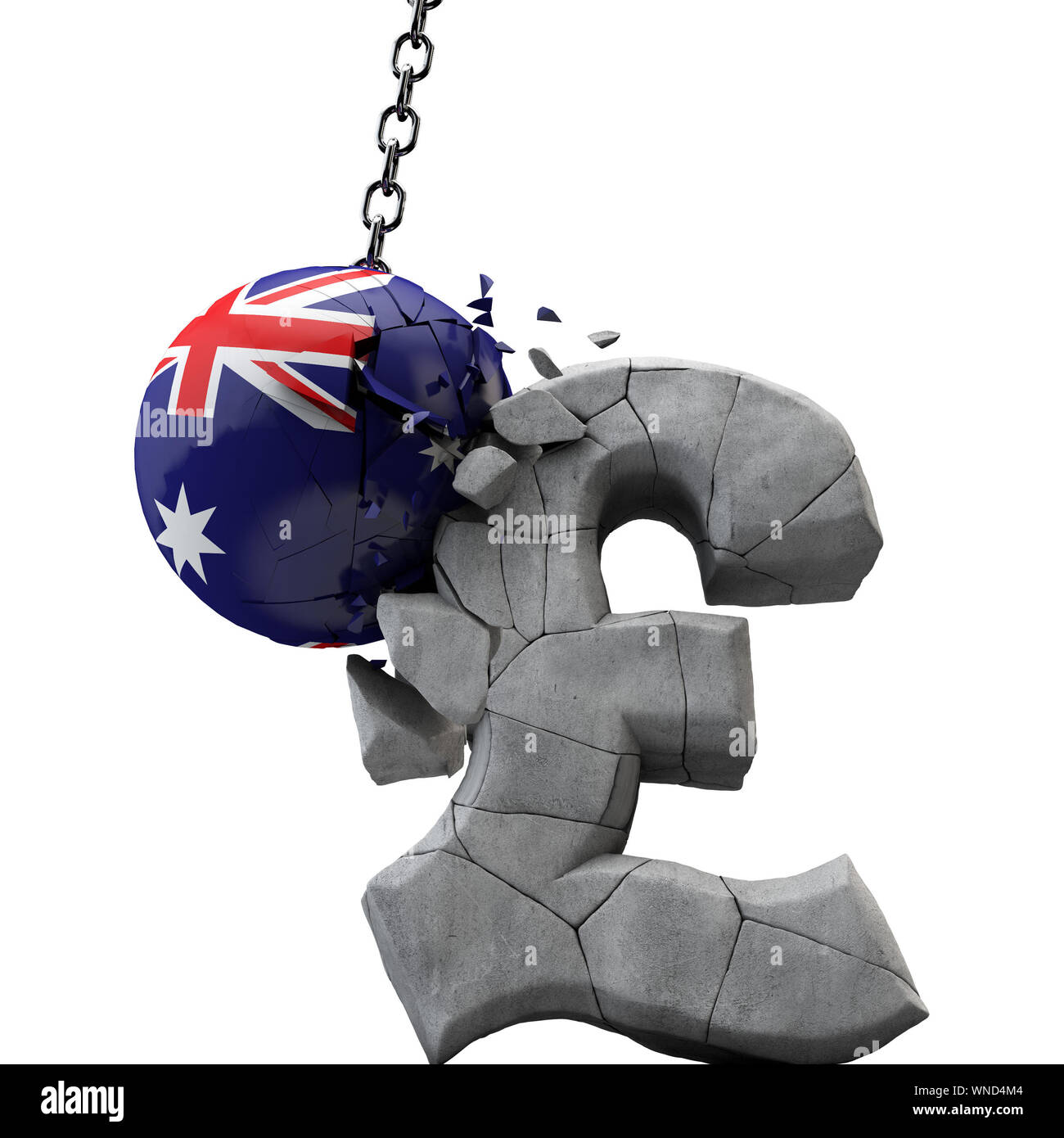 L'Australie ball brisant une livre sterling symbole. L'économie britannique. 3D Render Banque D'Images