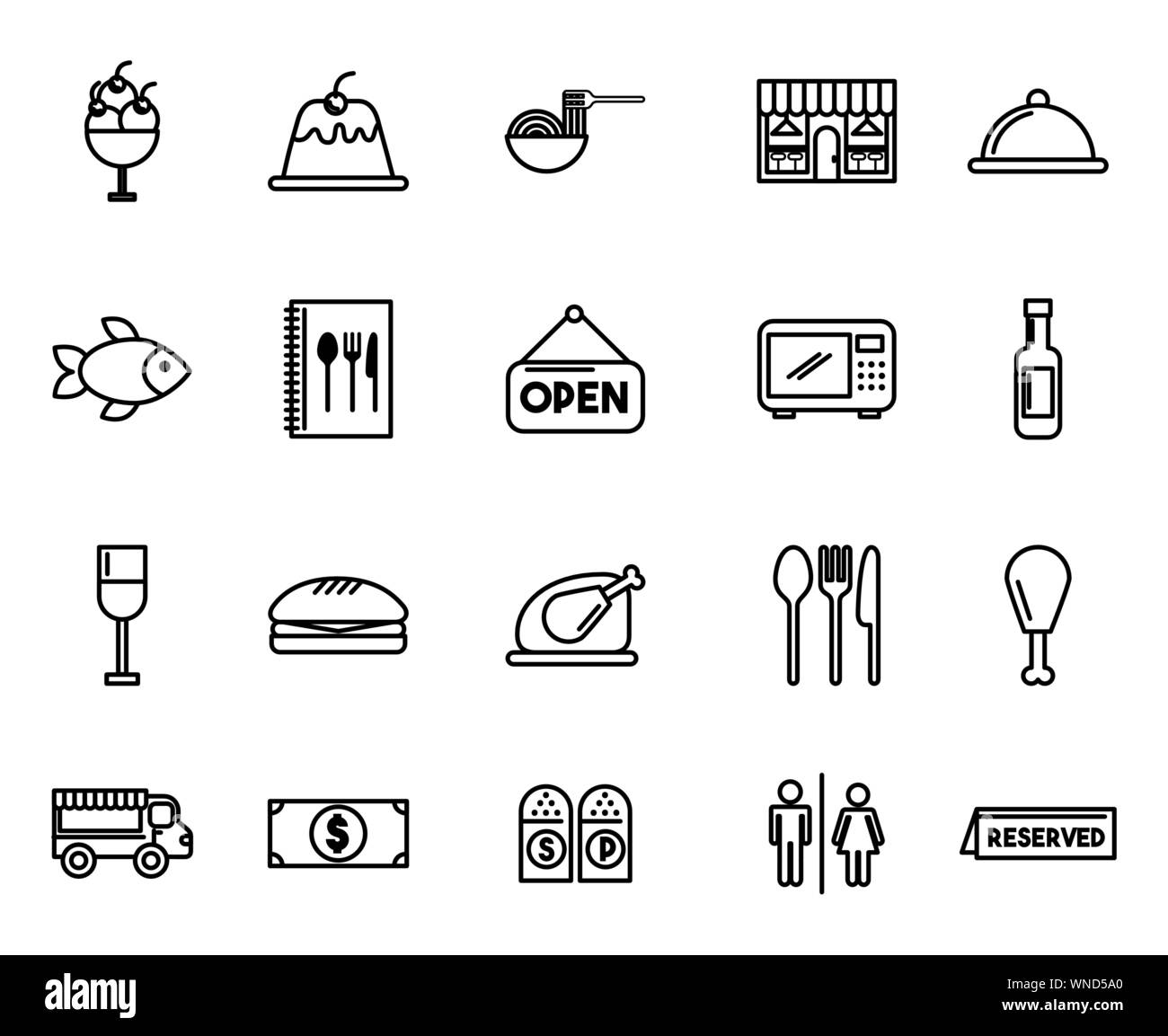 Ensemble d'icônes set service restaurant Illustration de Vecteur