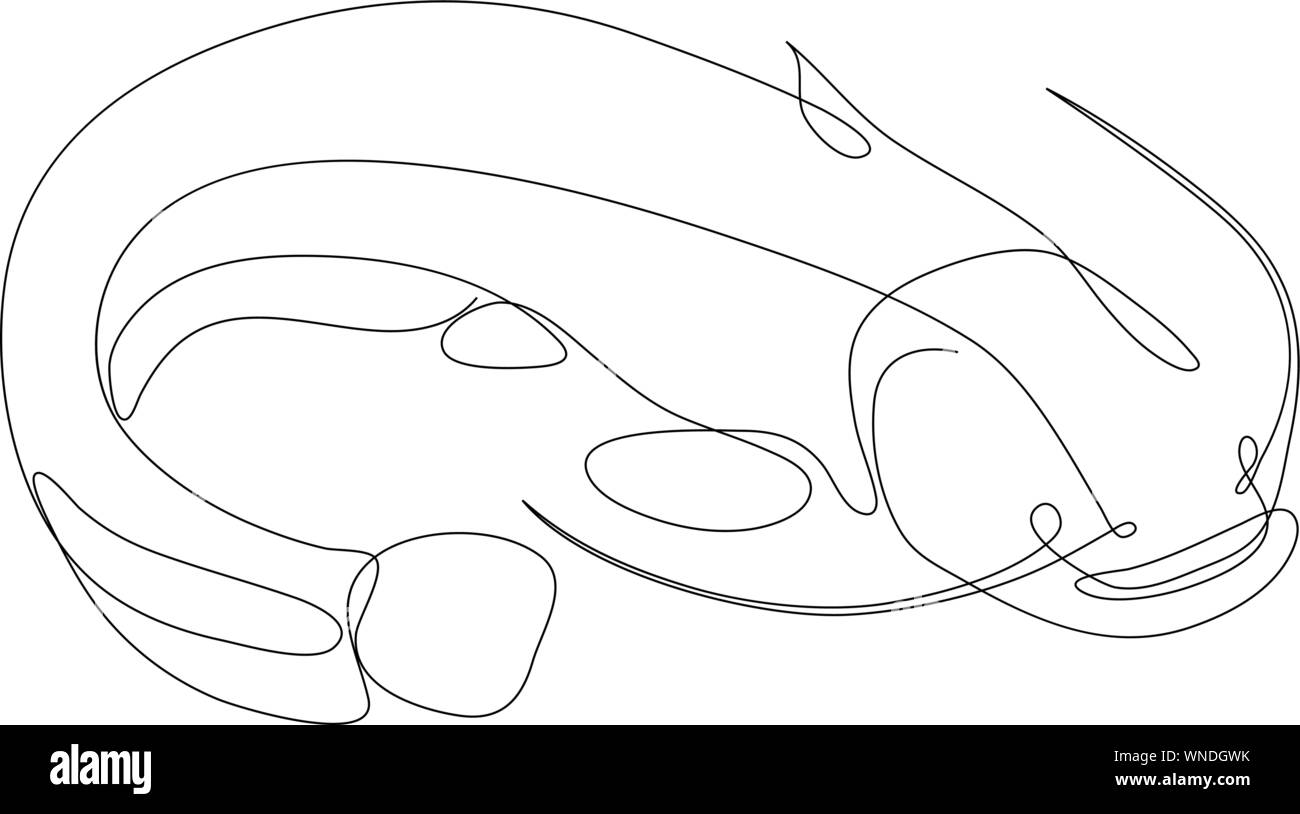Illustration de poisson-chat dessiné par une ligne. Style minimaliste vector illustration Illustration de Vecteur