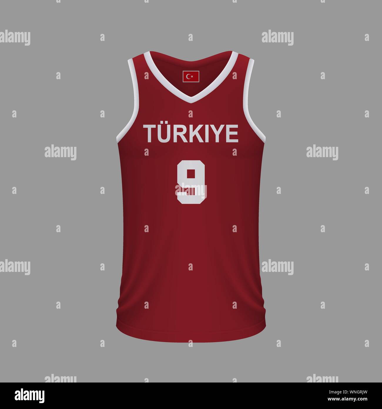 T-shirt de basket-ball réaliste la Turquie, jersey modèle de kit. Vector illustration Illustration de Vecteur