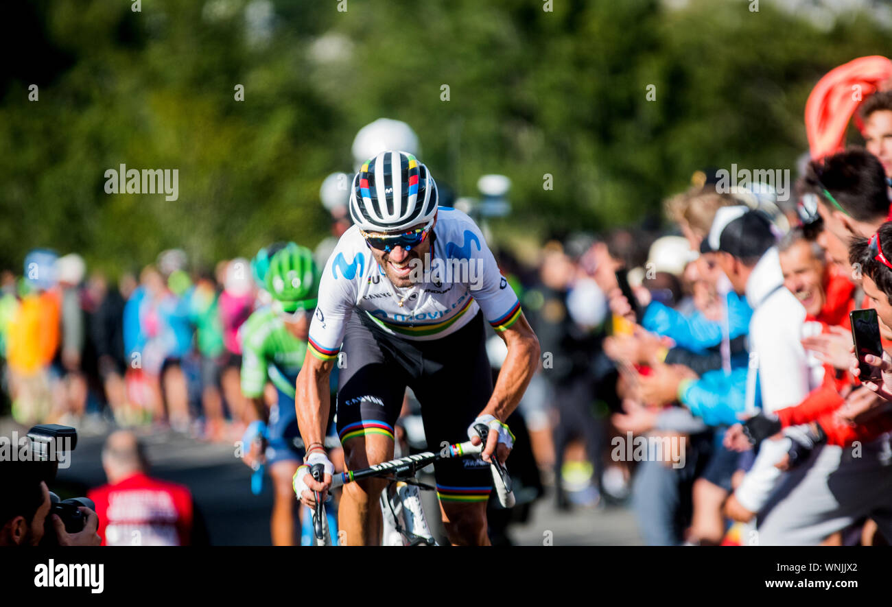 Cantabria, Espagne. 6 Septembre, 2019. Alejandro Valverde (Movistar Team) lors de 'La stge 13e Vuelta a España" (Tour d'Espagne) entre Bilbao et Los Machucos grimper le 6 septembre 2019 à Los Machucos montée, Espagne. © David Gato/Alamy Live News Banque D'Images