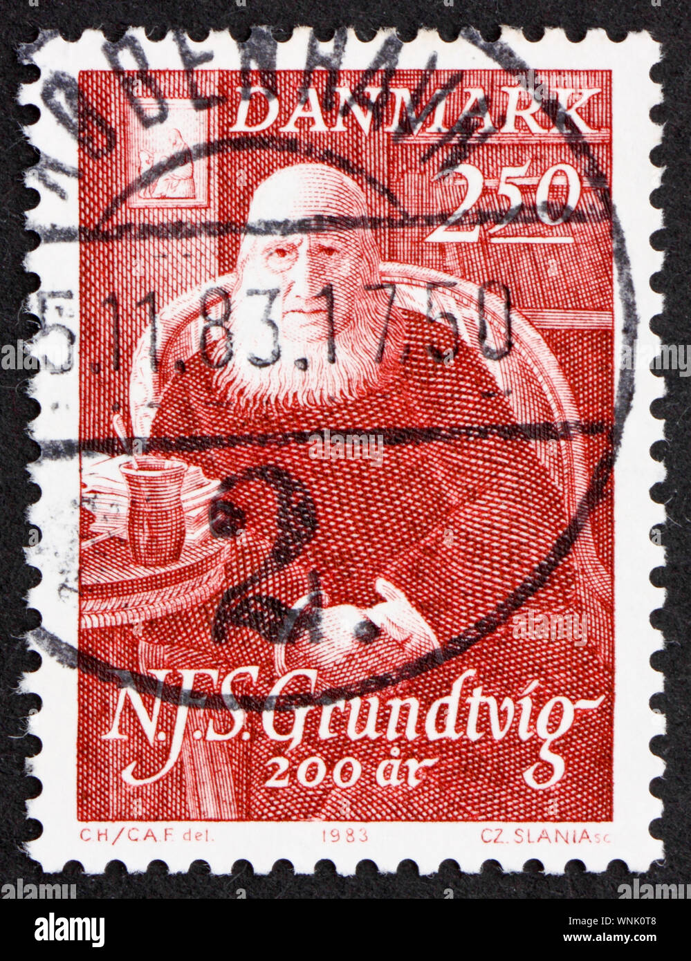 Danemark - circa 1983 : timbre imprimé dans le Danemark montre N. F. S. Grundtvig, poète, vers 1983 Banque D'Images