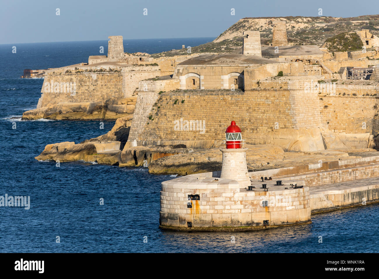 Malte, La Valette, 3-villes, Grand Harbour, port, sortie Fort Ricasoli, Banque D'Images