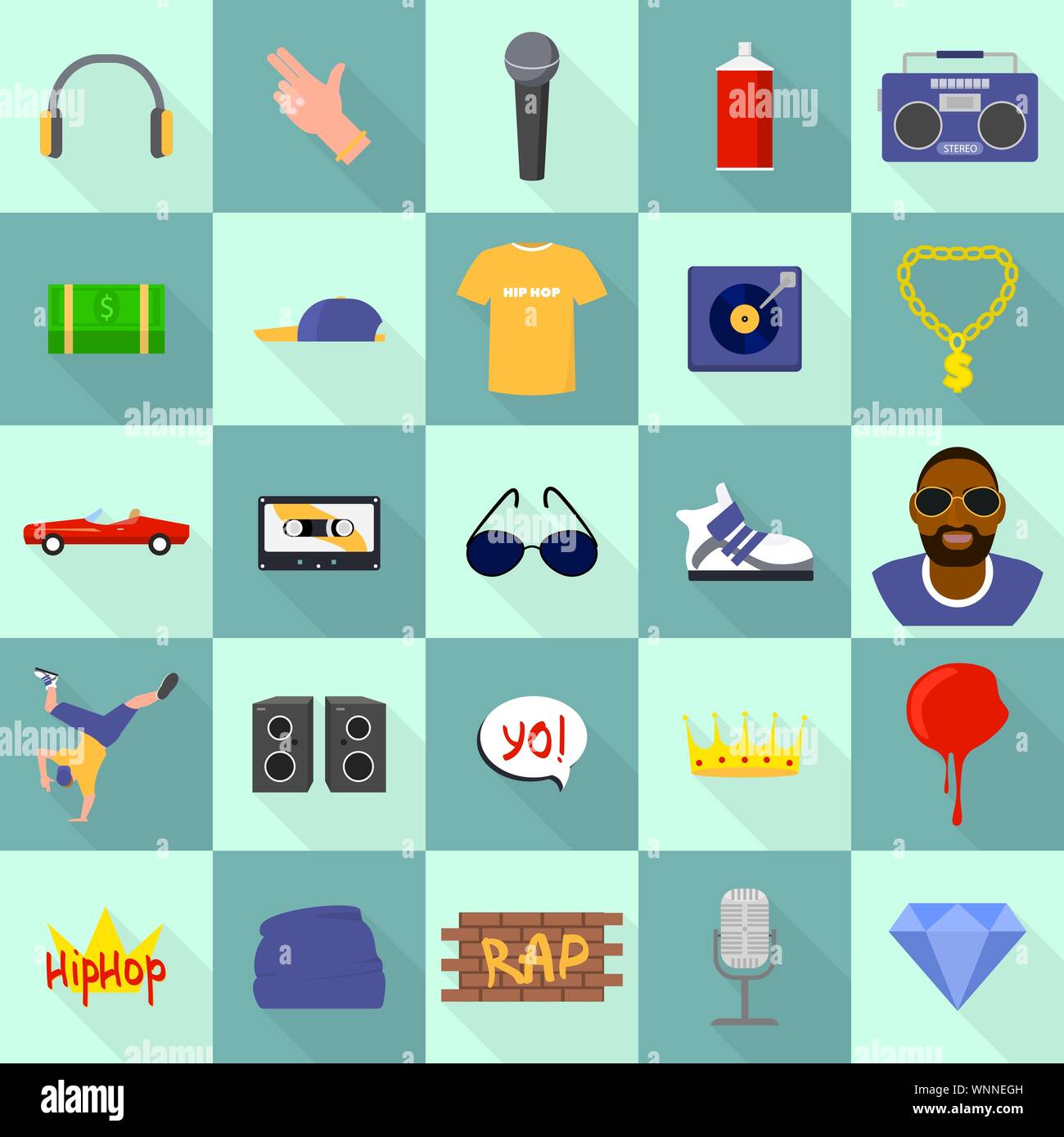 Hiphop style icons set, télévision Illustration de Vecteur