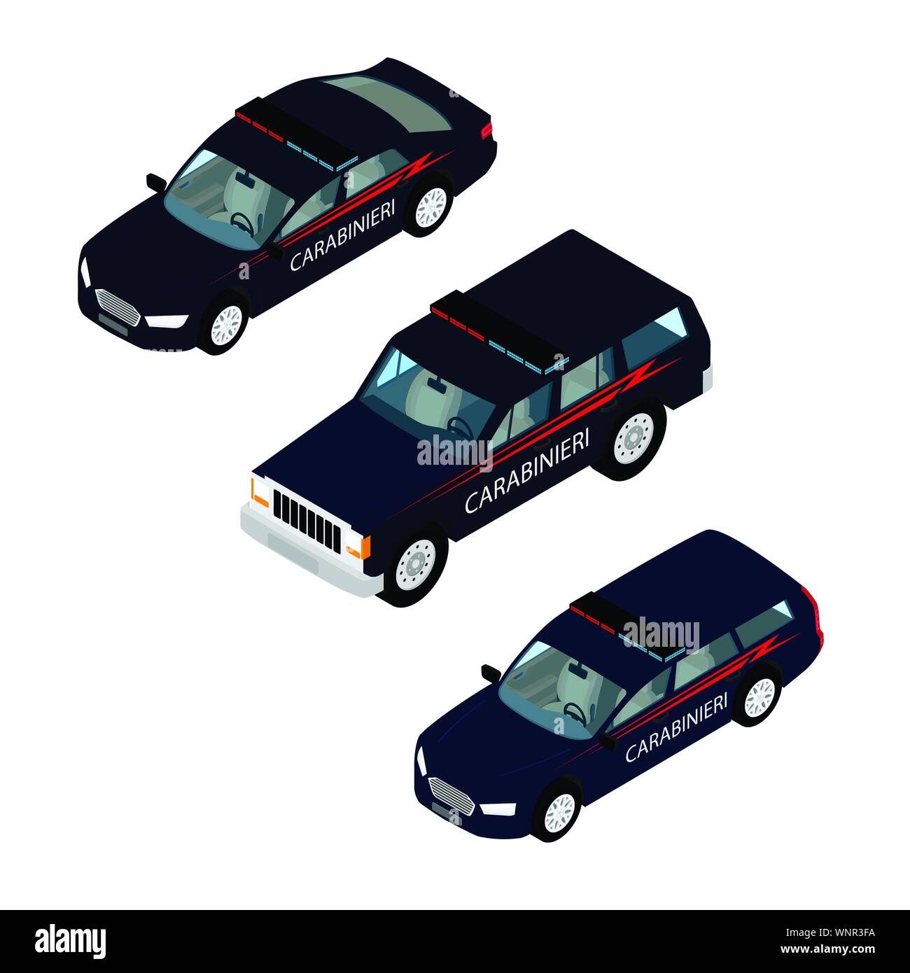 Voiture de police des carabiniers feux avec icon set isolé sur fond ...