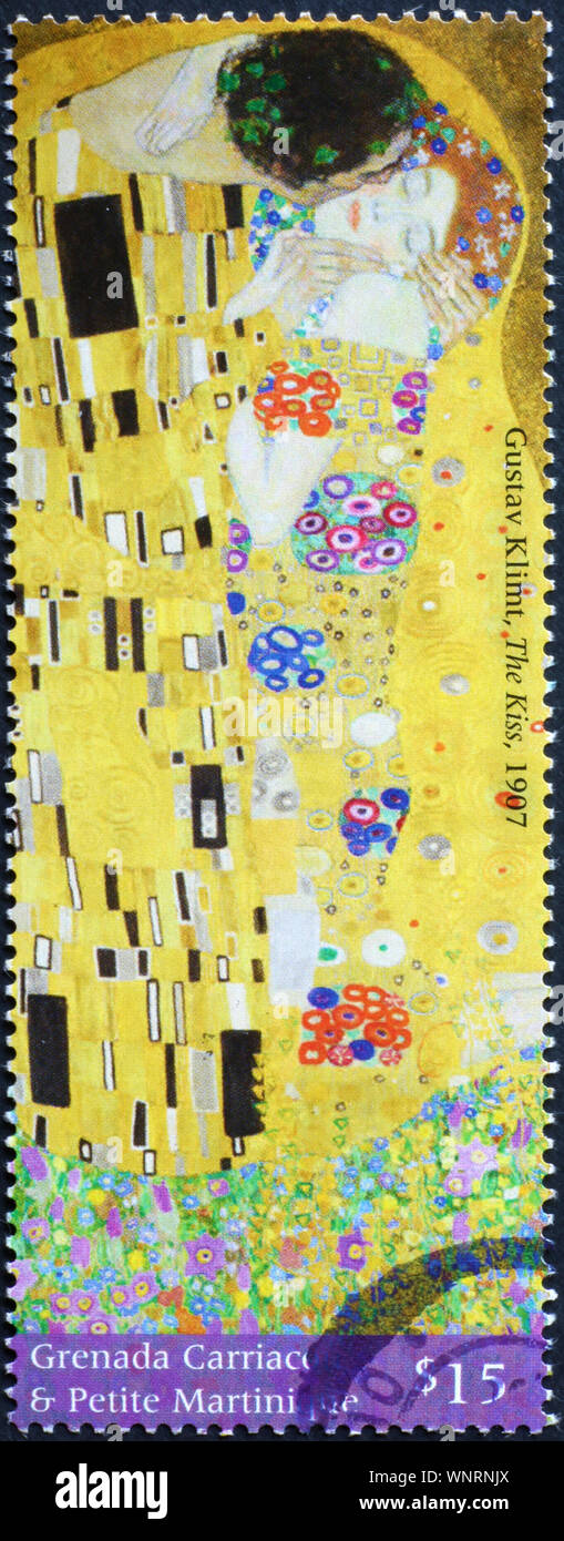 Le Baiser de Gustav Klimt sur timbre-poste Banque D'Images