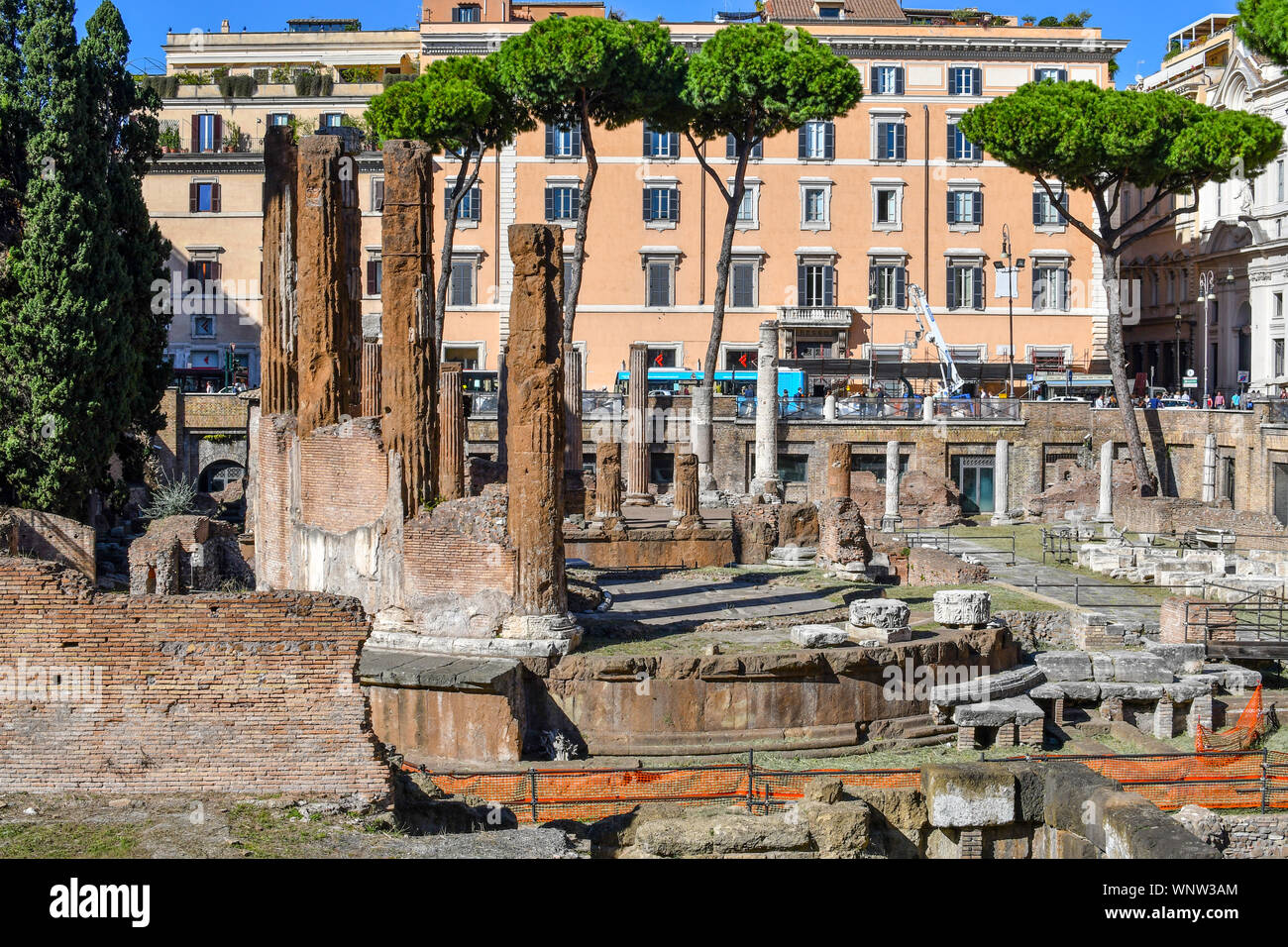 Les ruines souterraines creusées à Largo di Torre Argentina contenant des temples romains et les vestiges de Pompey's Theatre, maintenant un chat sanctuaire. Banque D'Images