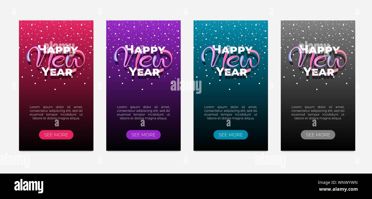 Joyeux texte de la nouvelle année main dessiné acrylique calligraphique lettering blogger histoires modèle de conception de bannière. Joyeux Noël typographie message d'accueil histoire cadeau affiche ensemble avec neige. Illustration vectorielle Illustration de Vecteur