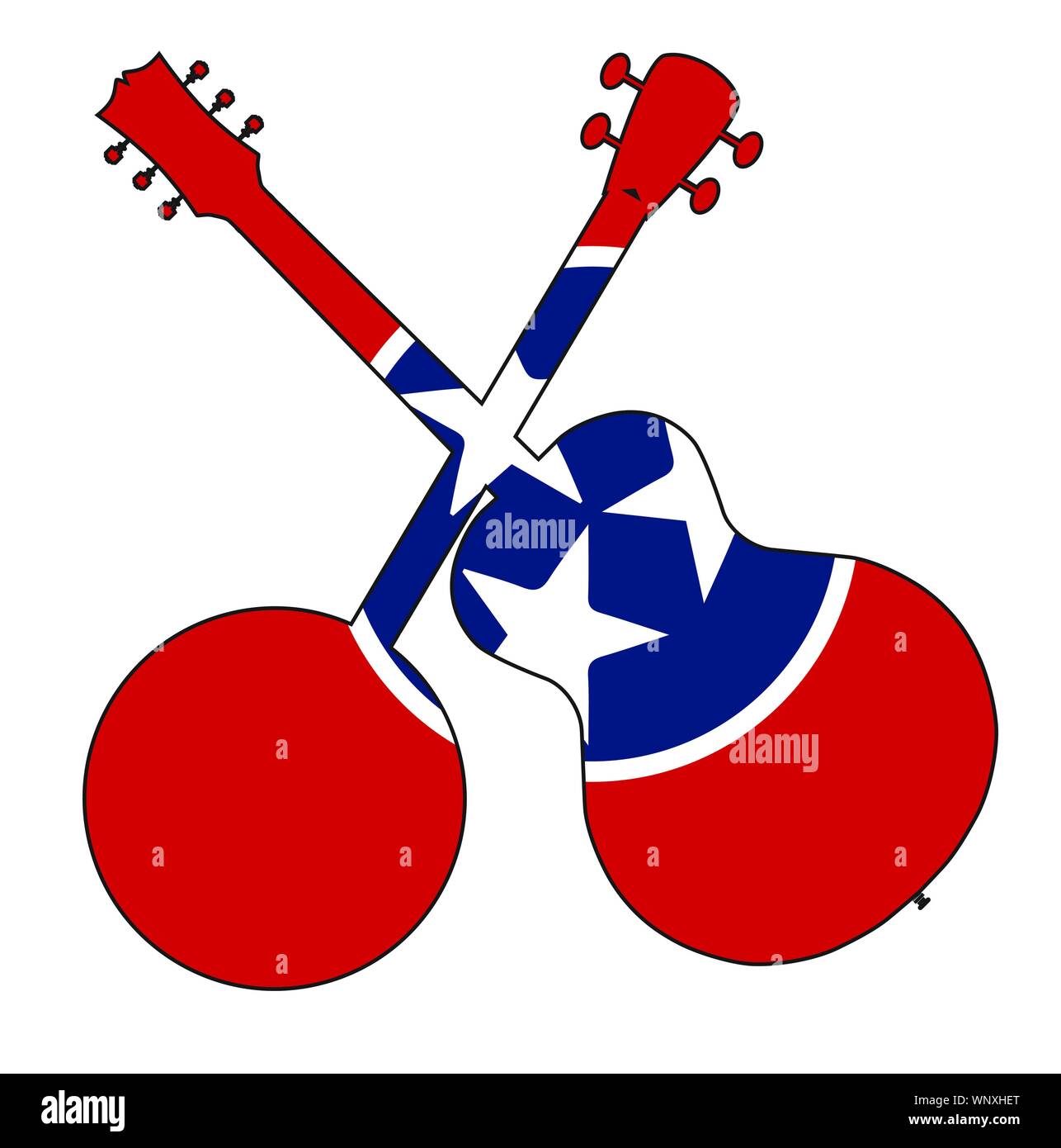 Un typique quatre string banjo en silhouette avec une guitare acoustique sur le flacon de l'état du Tennessee a white background Illustration de Vecteur