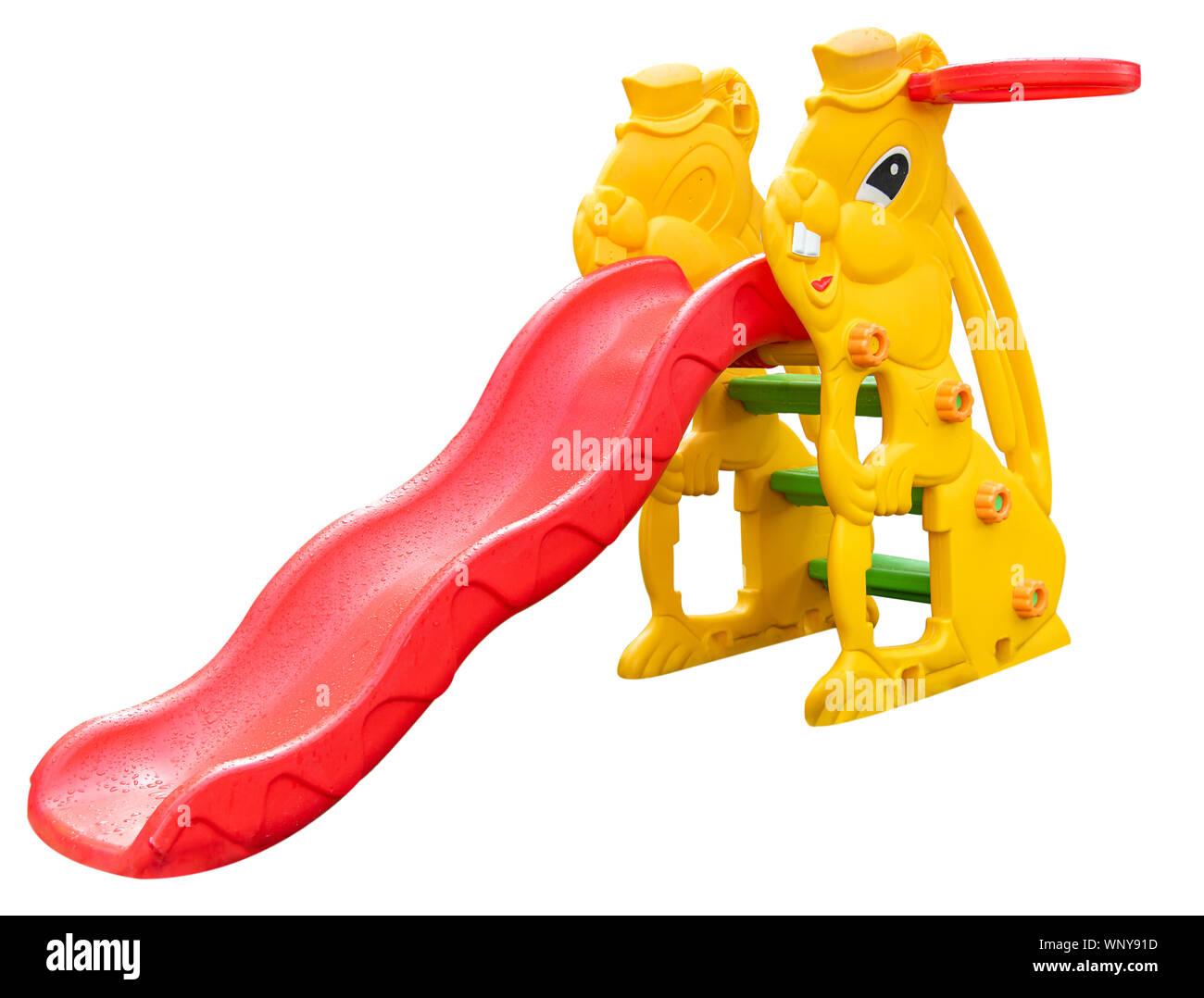 En plastique coloré pour les enfants glisser isolé sur fond blanc .aire de jeux de plein air jouet pour enfant à la maison. Banque D'Images