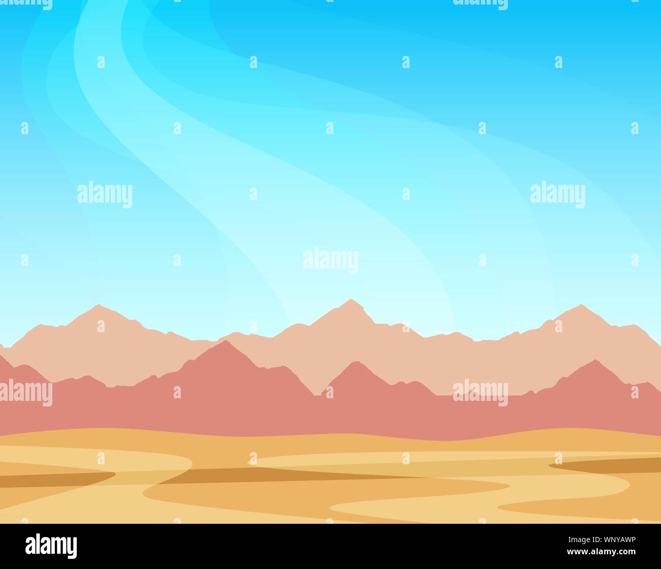 Panorama de montagnes et de désert sous ciel bleu sur une journée ensoleillée, la nature paysage pittoresque illustration avec copie espace sur le dessus. Vector design pour banne Illustration de Vecteur