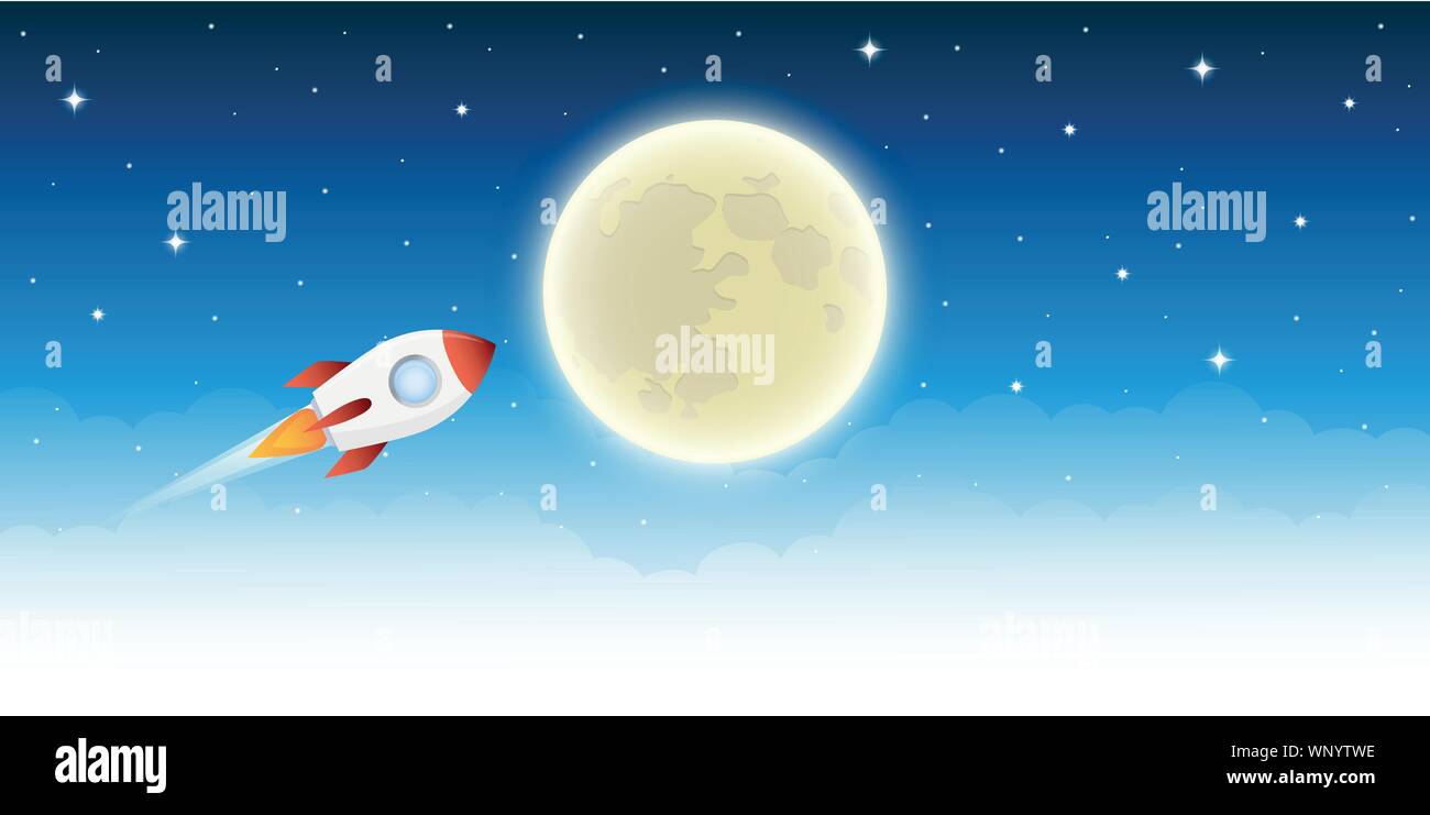 Navire de l'espace depuis l'espace pour la lune dans un ciel étoilé illustration vecteur EPS10 Illustration de Vecteur