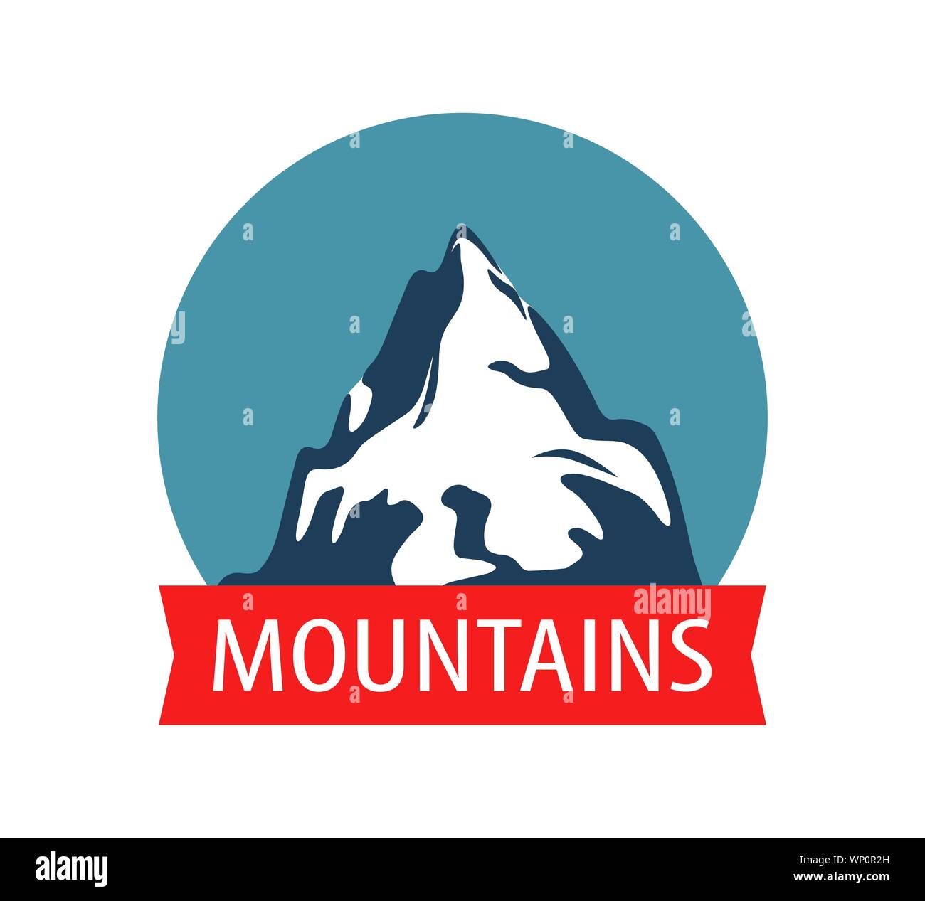 Paysage avec Mountain, Rock - blason vecteur illustration, d'un insigne pour les visites d'entreprise voyage isolé sur fond blanc. Illustration de Vecteur