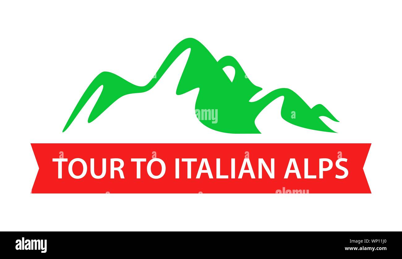 Tour à Alpes italiennes, travel badge design dans la couleur de l'Italie isolée sur fond blanc. Vector illustration voyage d'entreprise. Illustration de Vecteur