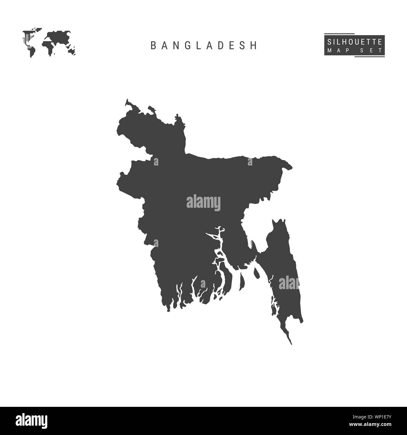 Le Bangladesh Carte vide isolé sur fond blanc. High-Detailed Site silhouette noire du Bangladesh. Banque D'Images