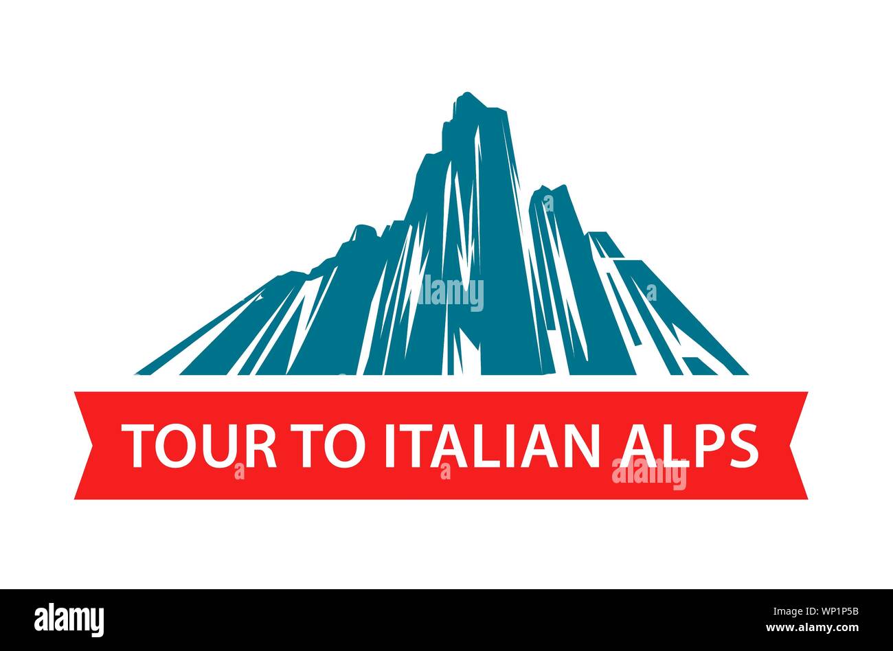 Visite guidée pour les Alpes italiennes, un logo pour la randonnée dans les montagnes. Vector illustration pour voyage société isolé sur fond blanc. Illustration de Vecteur