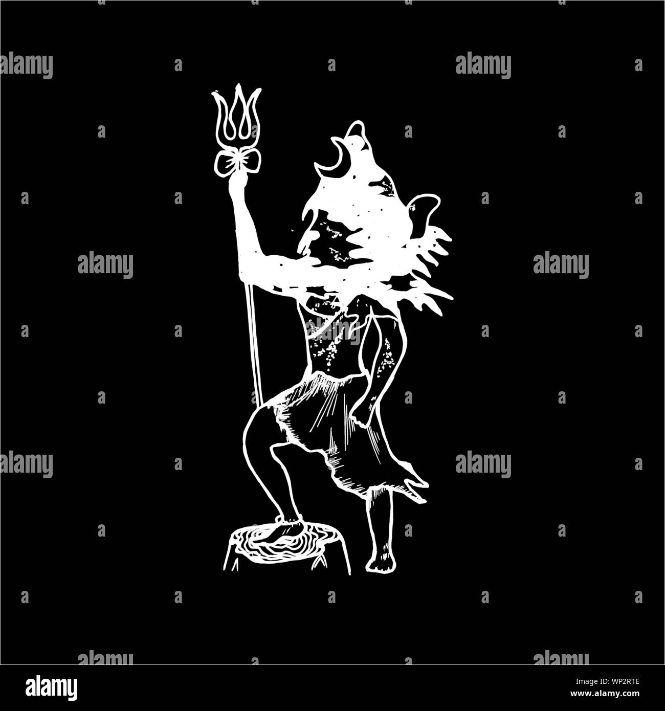 Une illustration en noir et blanc de Seigneur Shiva dans une